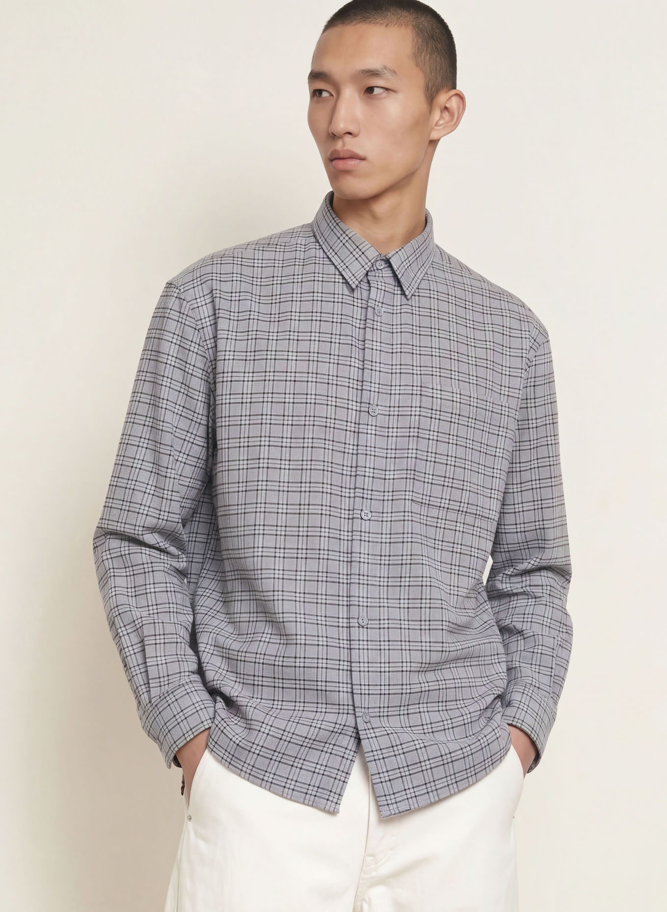 DRYKORN Flanellen hemd BAUNT Comfort Fit: BLAUWGRIJS / WIT / ZWART