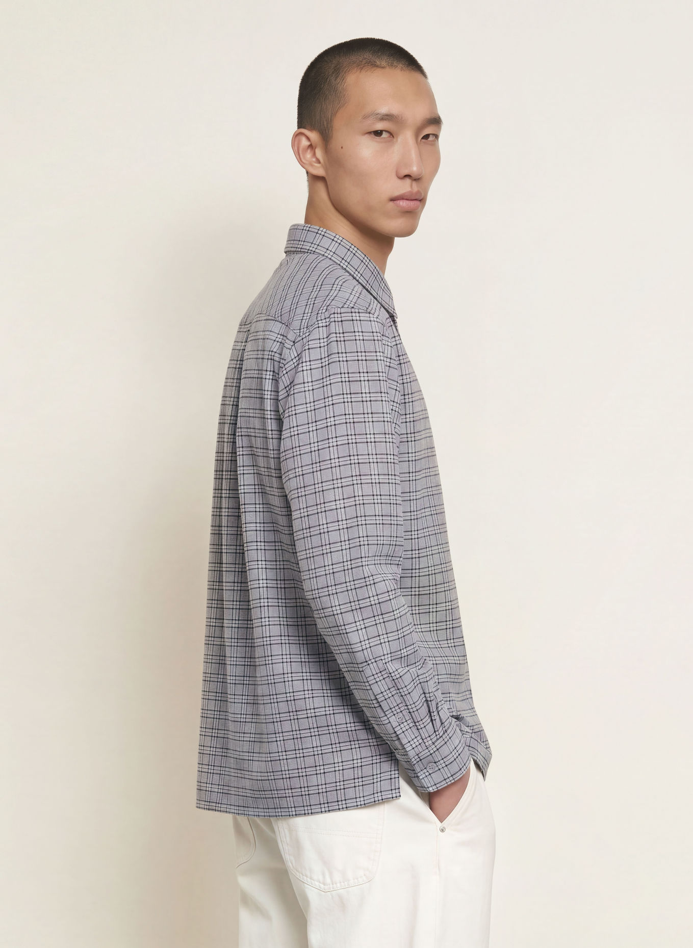DRYKORN Flanellen hemd BAUNT Comfort Fit: BLAUWGRIJS / WIT / ZWART