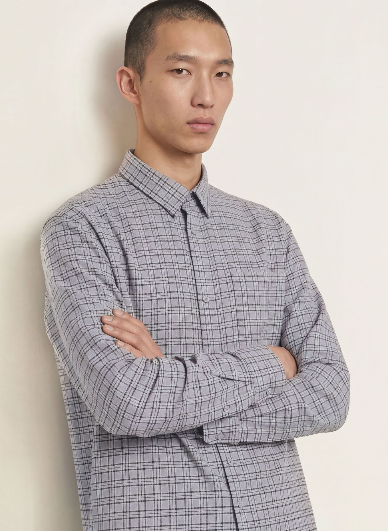 DRYKORN Flanellen hemd BAUNT Comfort Fit: BLAUWGRIJS / WIT / ZWART