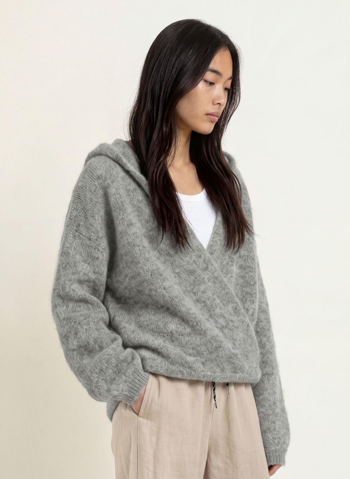 10DAYS Strick-Hoodie mit Alpaka: GRAU