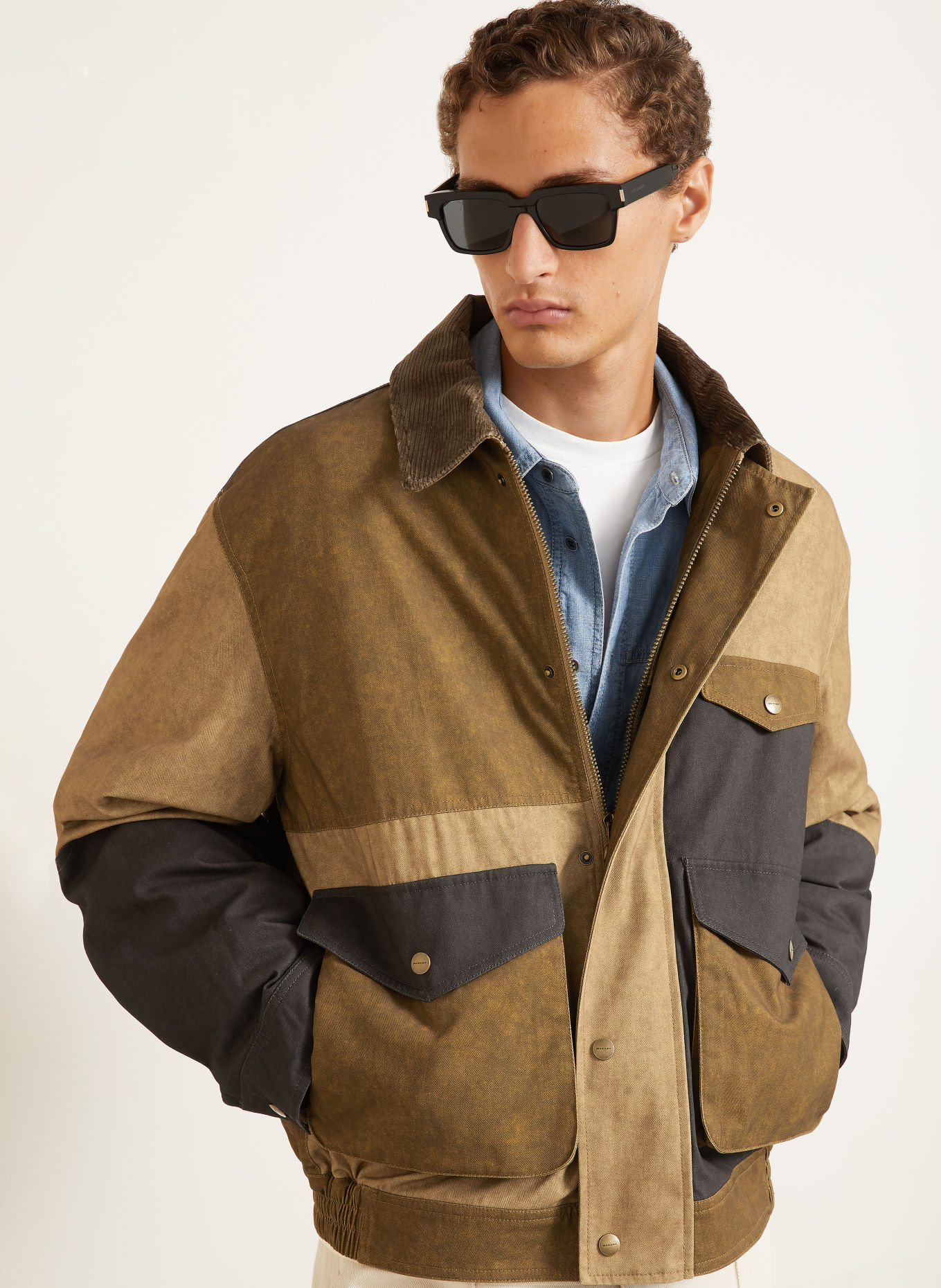 ISABEL MARANT TORES Bomber jacket: KHAKI / DARK BROWN