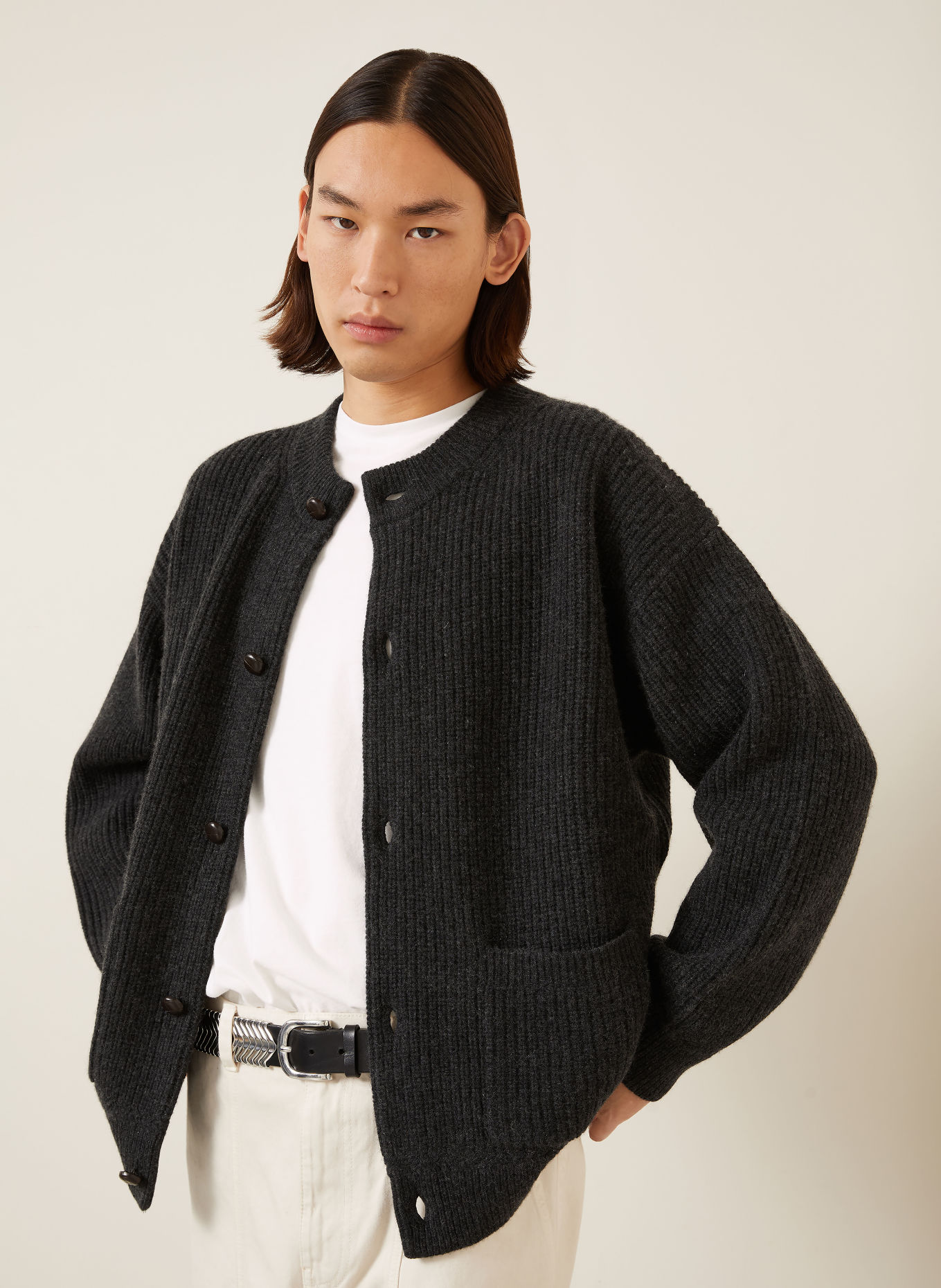 ISABEL MARANT Strickjacke MAEL mit Cashmere und Merinowolle: DUNKELGRAU