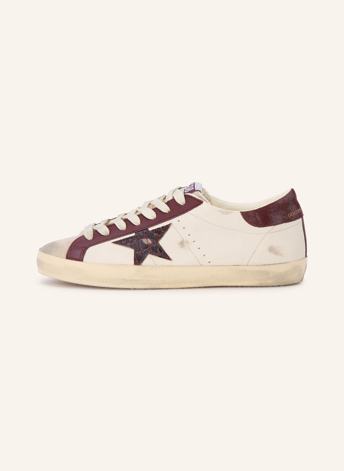 GOLDEN GOOSE Sneaker SUPER-STAR: BEIGE / DUNKELROT