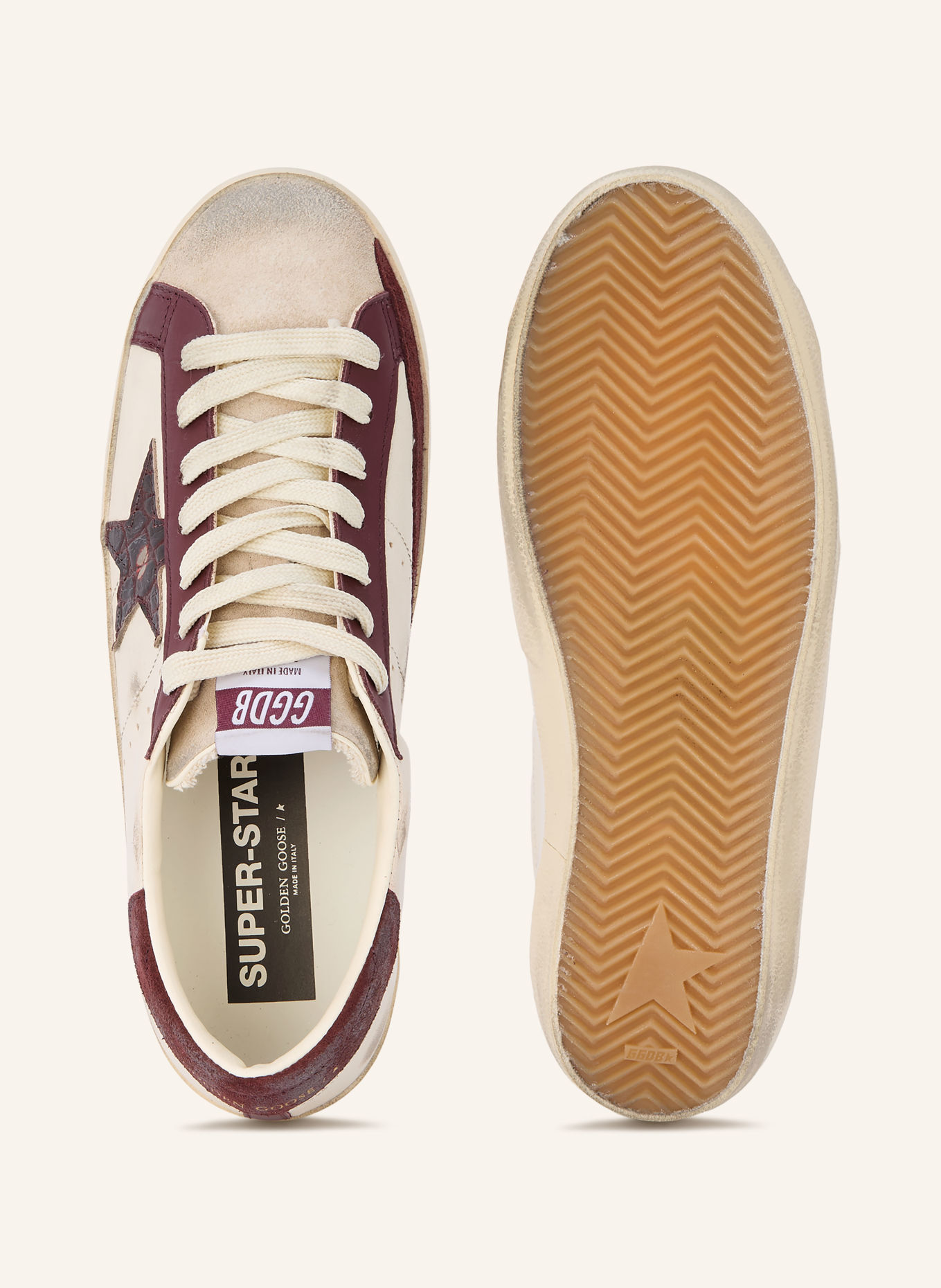 GOLDEN GOOSE Sneaker SUPER-STAR: BEIGE / DUNKELROT