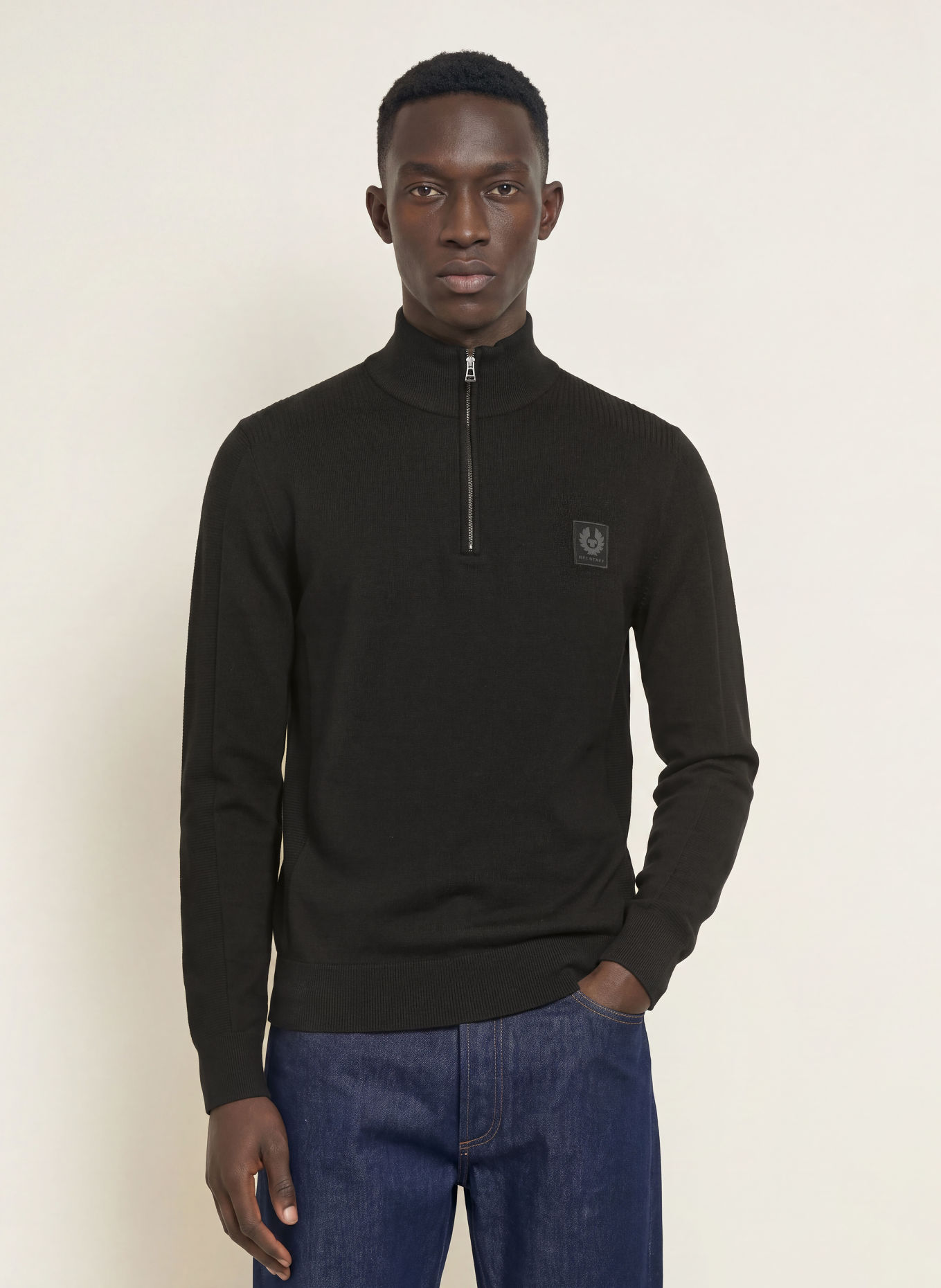 BELSTAFF Pull col zippé COLDEN en laine mérinos: NOIR