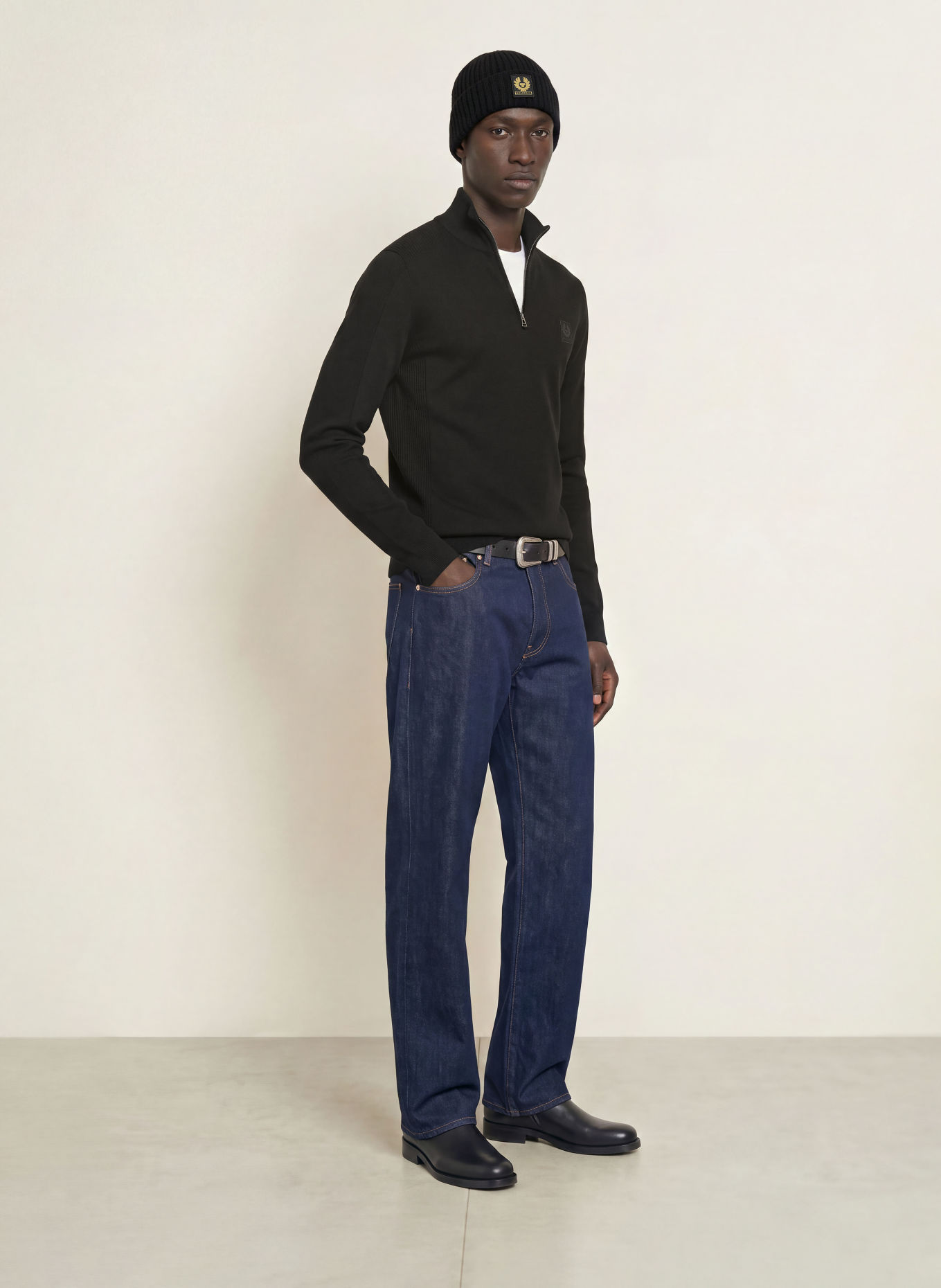 BELSTAFF Pull col zippé COLDEN en laine mérinos: NOIR