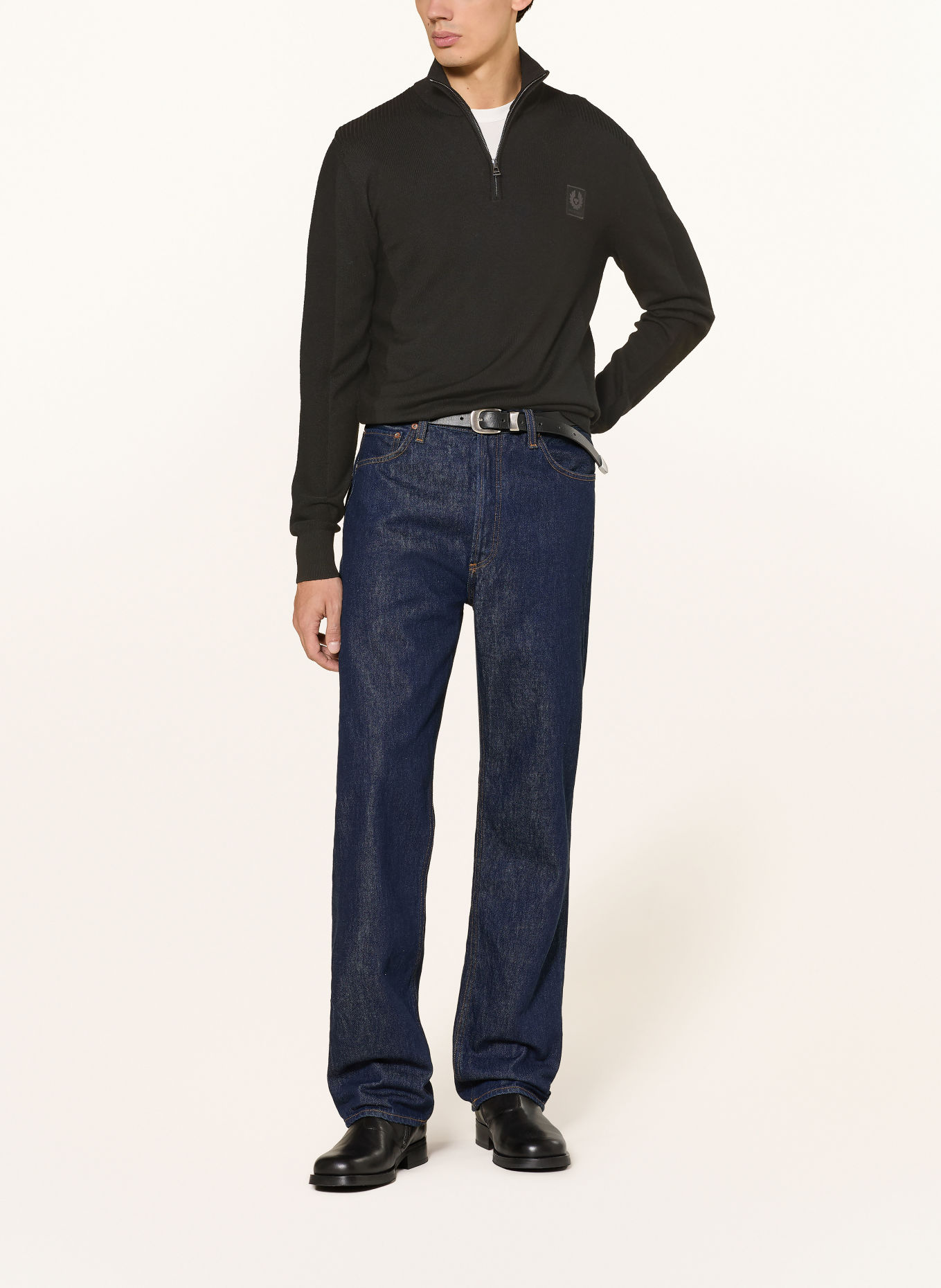 BELSTAFF Pull col zippé COLDEN en laine mérinos: NOIR