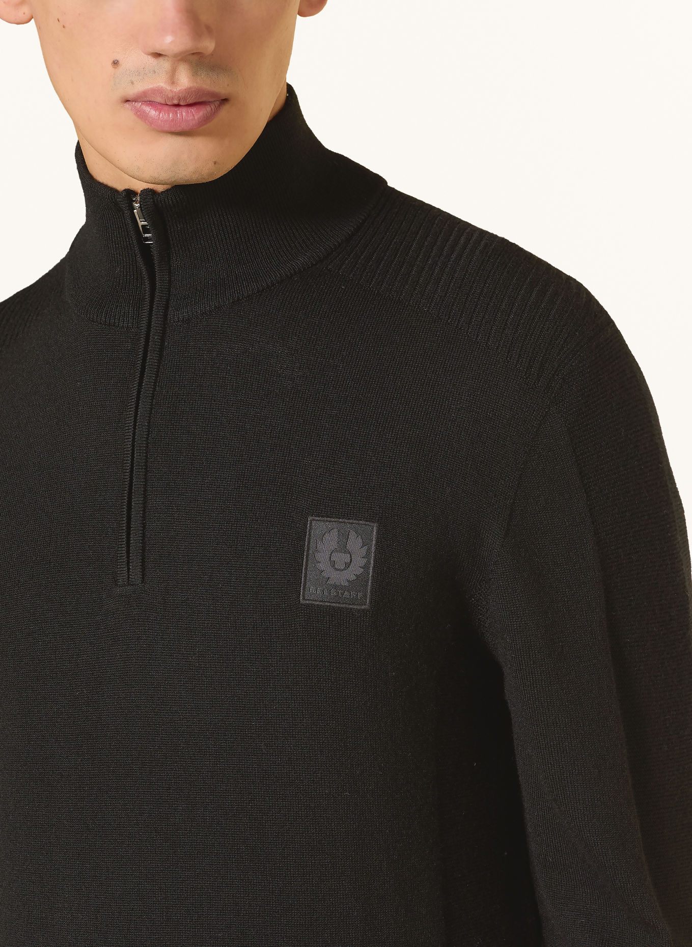 BELSTAFF Pull col zippé COLDEN en laine mérinos: NOIR