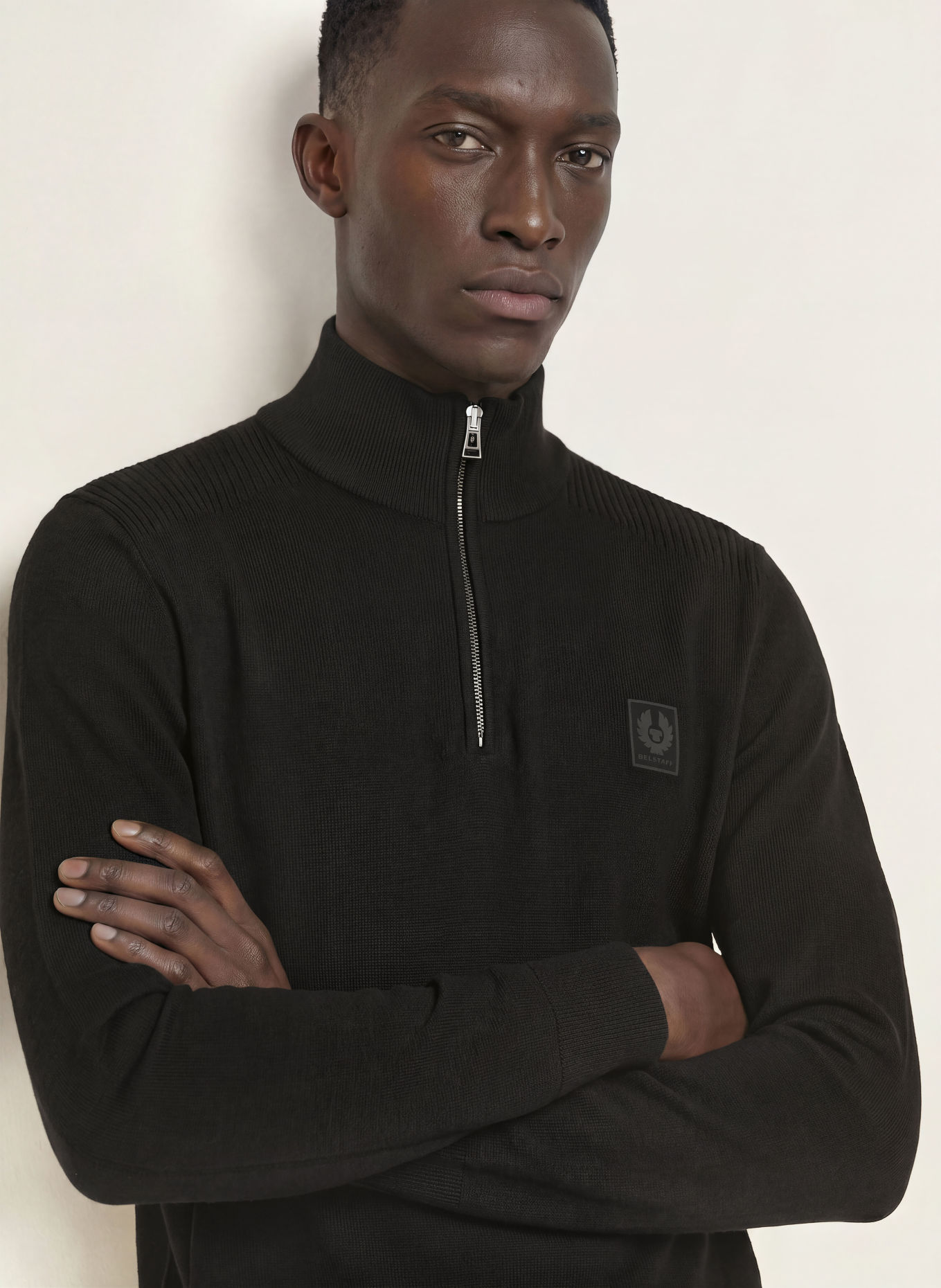 BELSTAFF Pull col zippé COLDEN en laine mérinos: NOIR