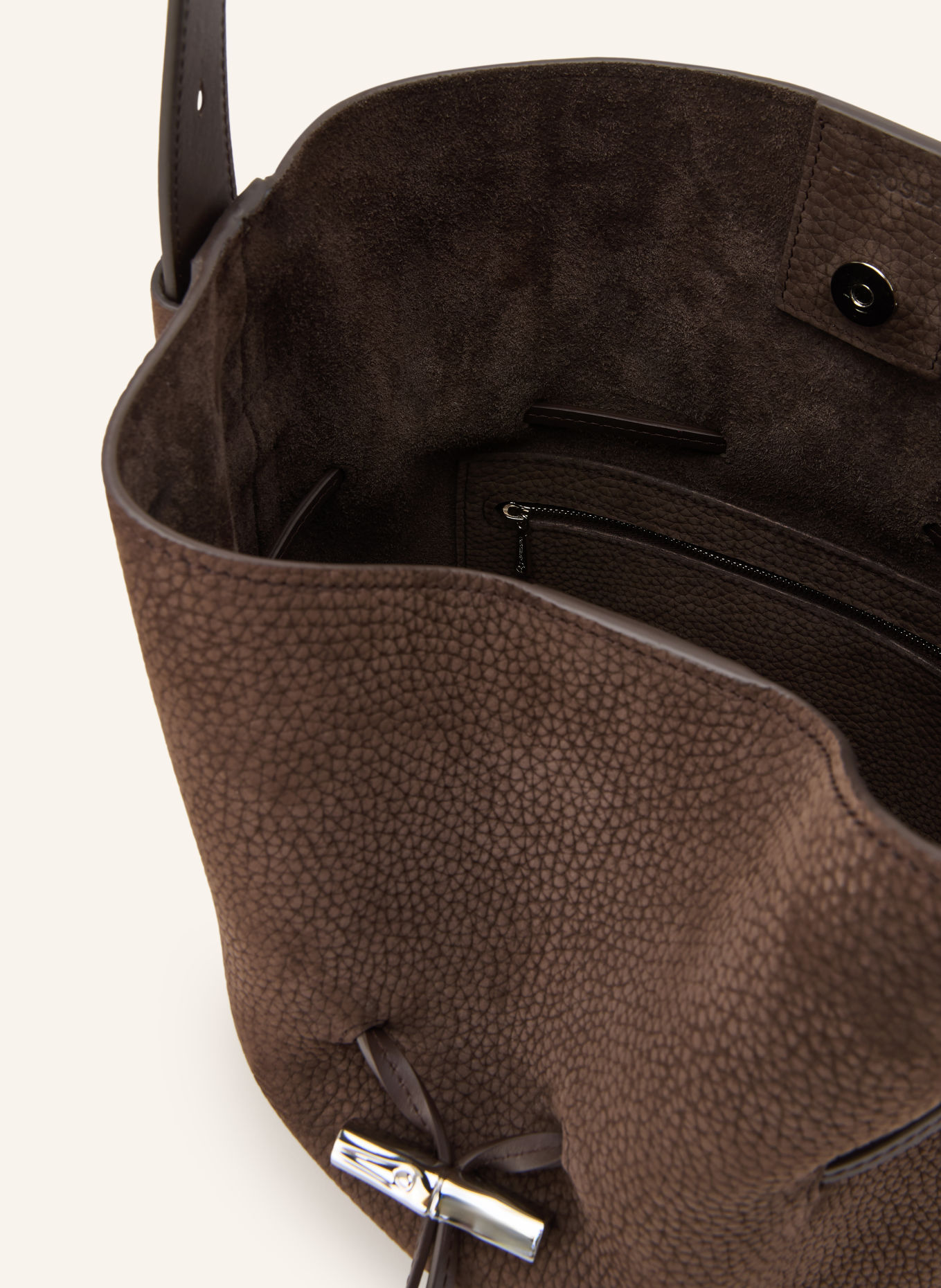 LONGCHAMP Geantă tip sac LE ROSEAU MEDIUM: MARO ÎNCHIS / ARGINT