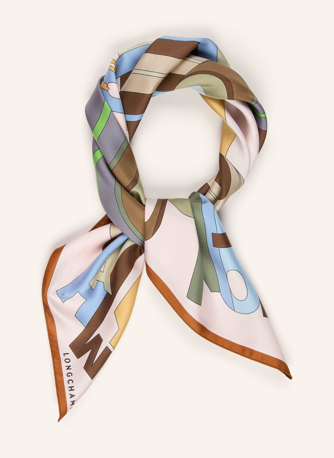 LONGCHAMP Silketørklæde L'ARC-EN-CIEL: MØRKEBRUN / LYSEROSA / BEIGE