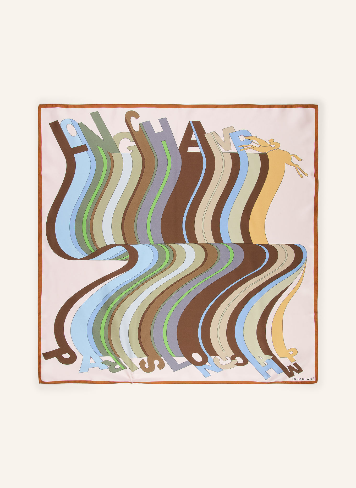 LONGCHAMP Silketørklæde L'ARC-EN-CIEL: MØRKEBRUN / LYSEROSA / BEIGE
