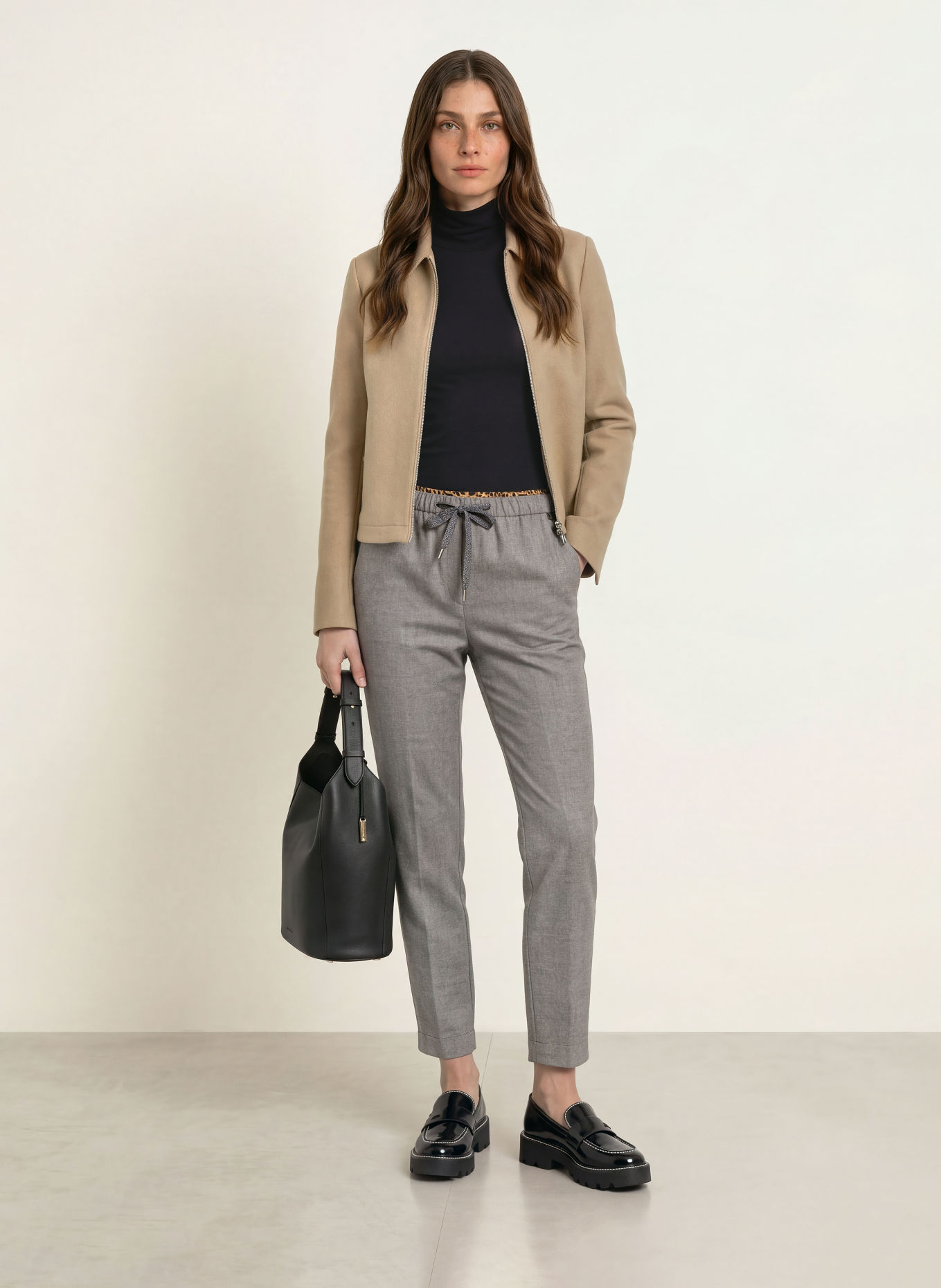 MARC CAIN Flanellen broek RHODOS in joggingstijl: 662 driftwood