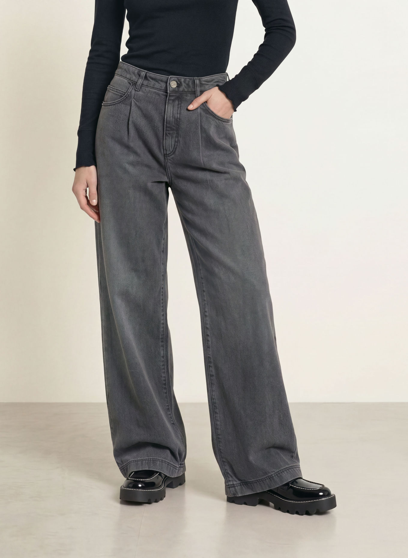 MARC CAIN Jeansy wide leg WICHITA: 880 anthrazit