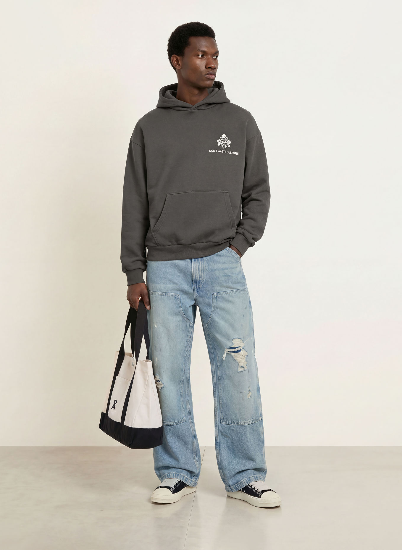 don't waste culture Hoodie PURO: DUNKELGRAU / CREME