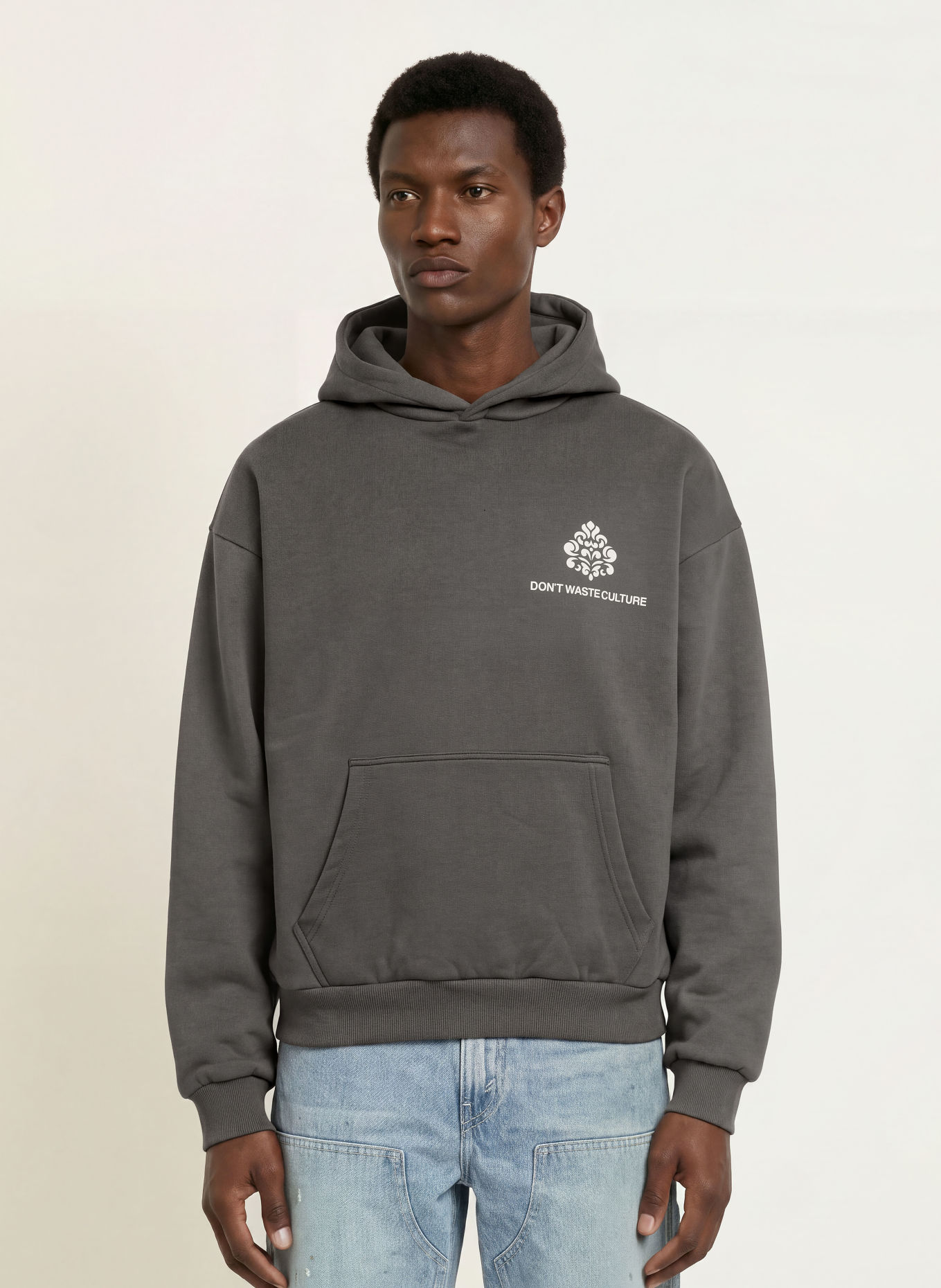don't waste culture Hoodie PURO: DUNKELGRAU / CREME