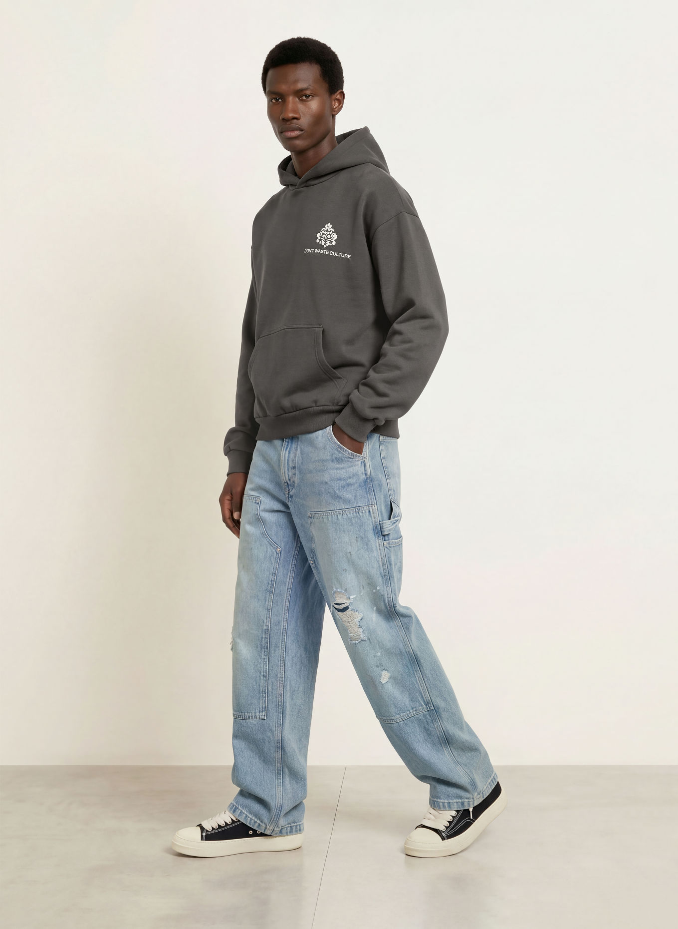 don't waste culture Hoodie PURO: DUNKELGRAU / CREME