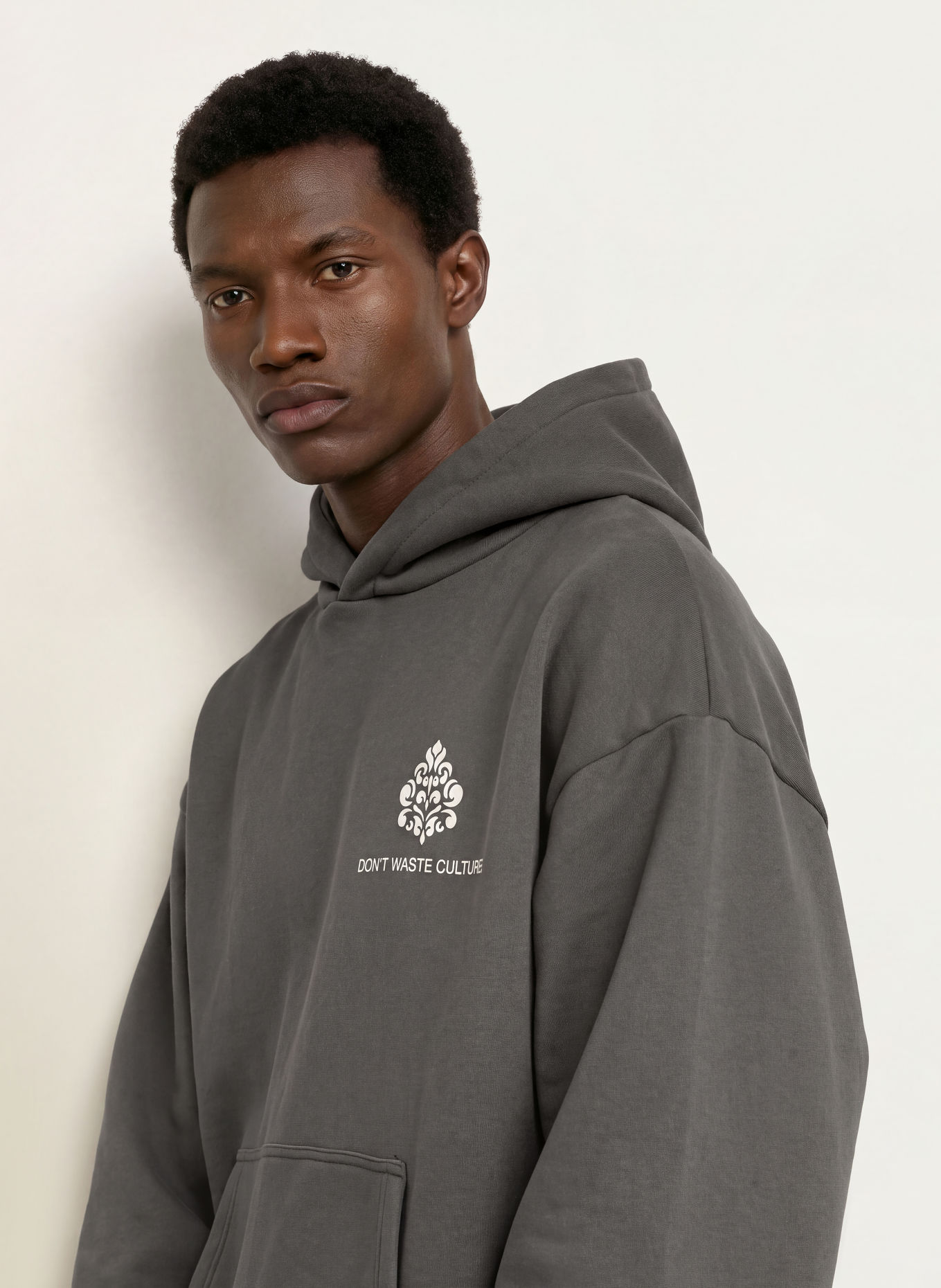 don't waste culture Hoodie PURO: DUNKELGRAU / CREME