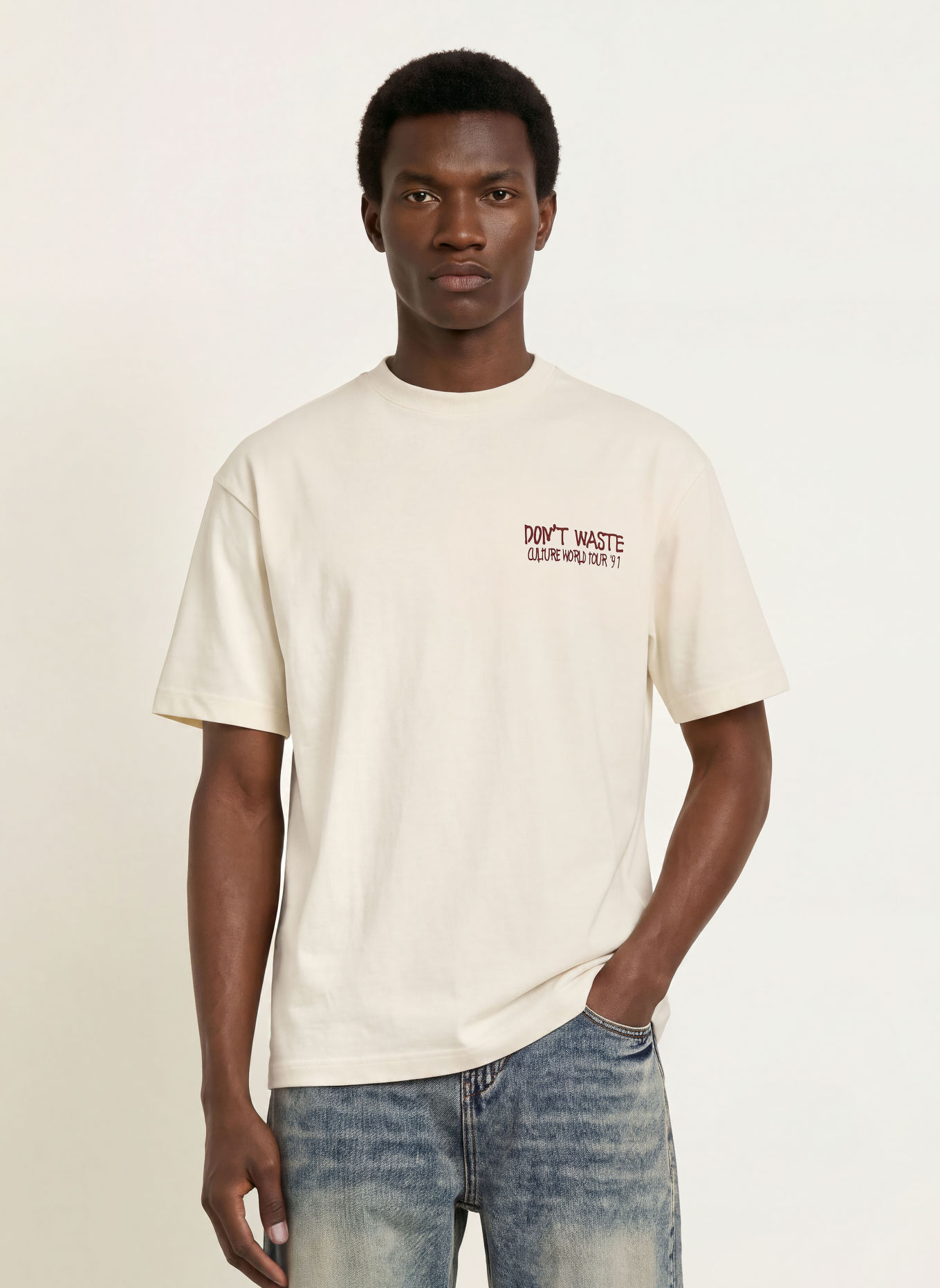 don't waste culture T-Shirt JOVI: CREME / DUNKELROT