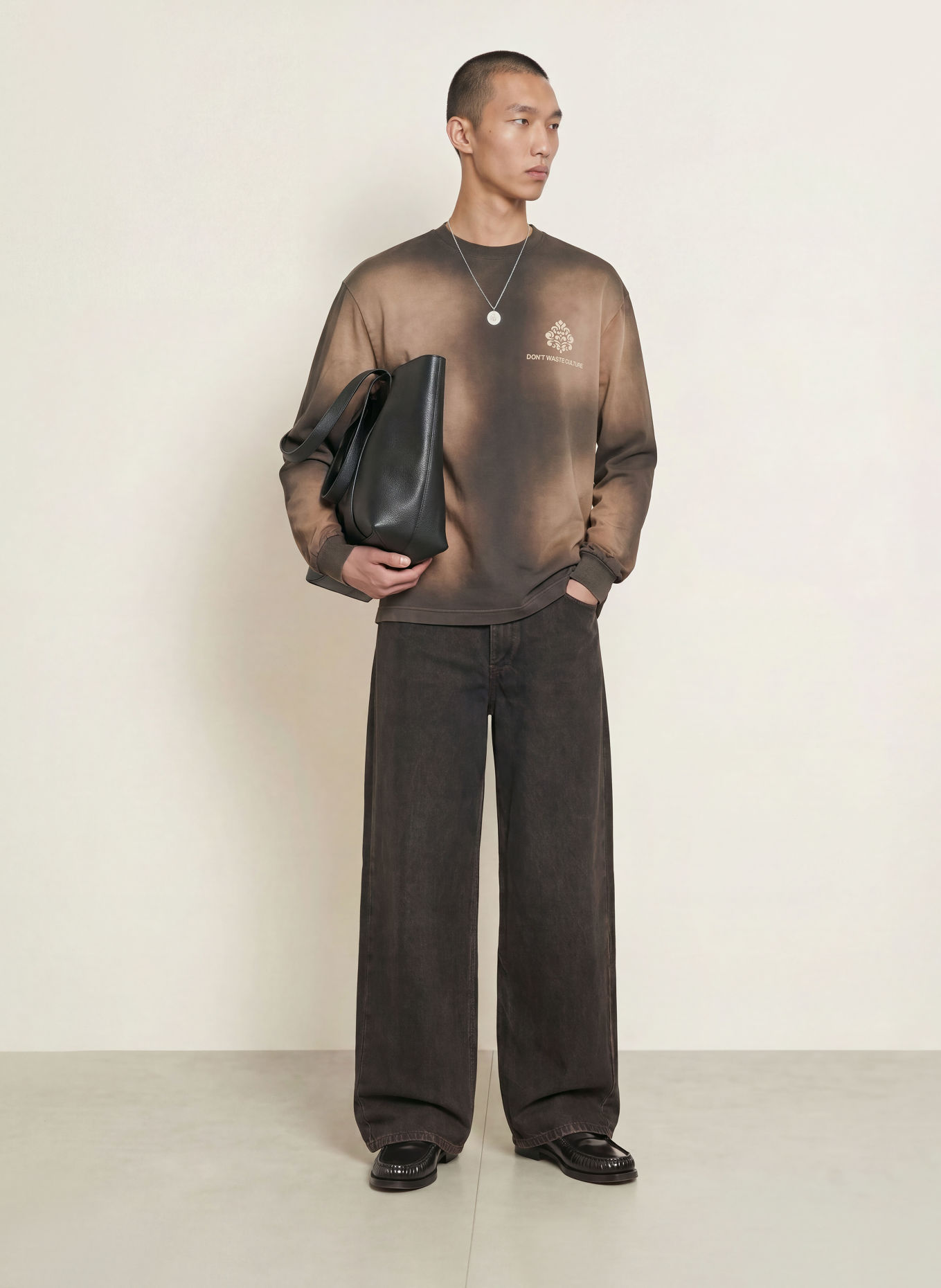 don't waste culture Longsleeve FADE: DUNKELGRAU / TAUPE