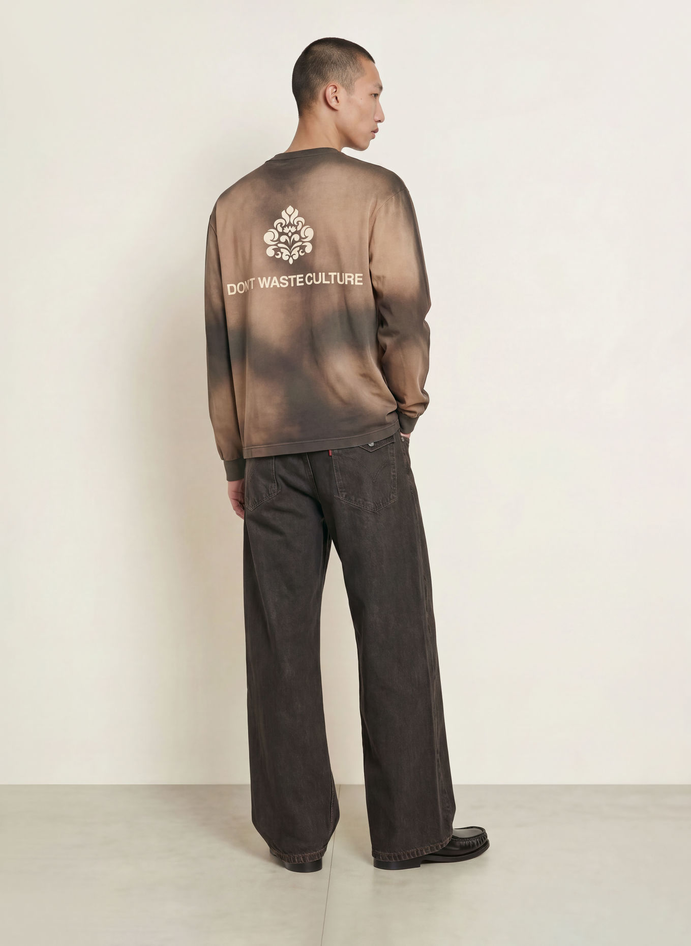 don't waste culture Longsleeve FADE: DUNKELGRAU / TAUPE