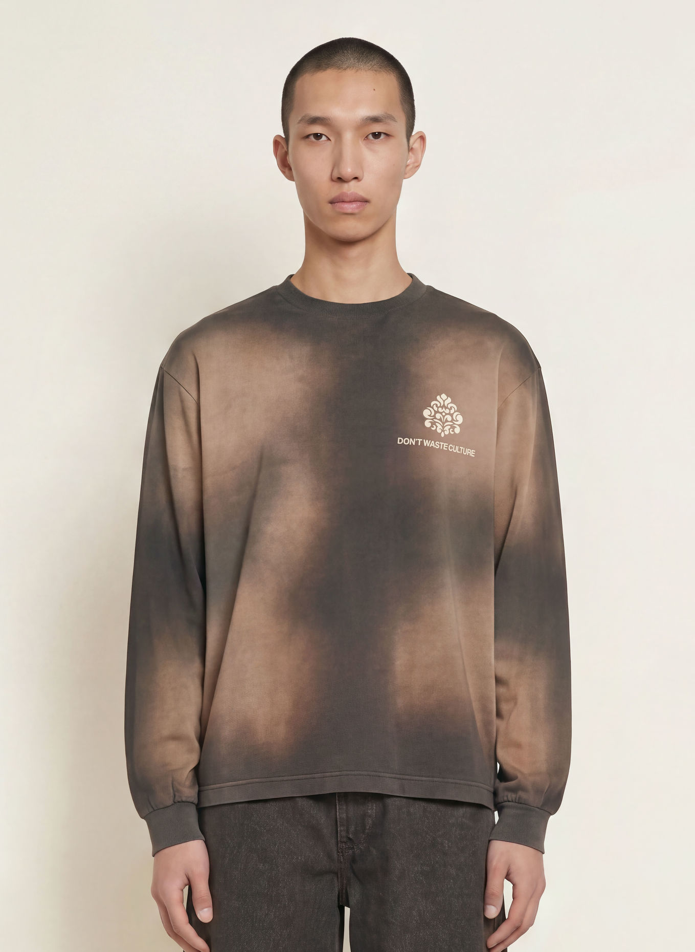 don't waste culture Longsleeve FADE: DUNKELGRAU / TAUPE