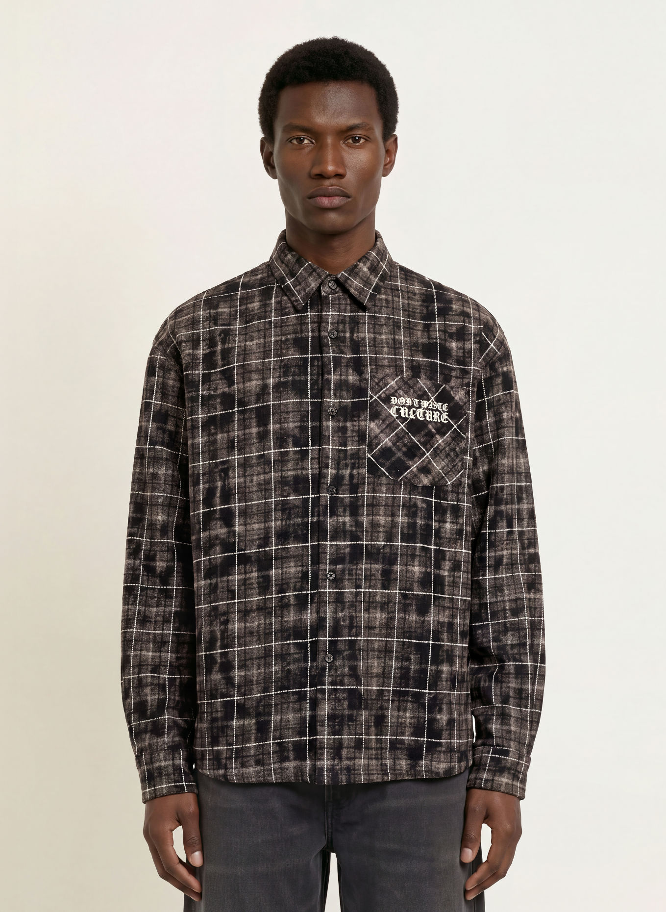 don't waste culture Flanellhemd LEVI Comfort Fit: TAUPE / WEISS / SCHWARZ