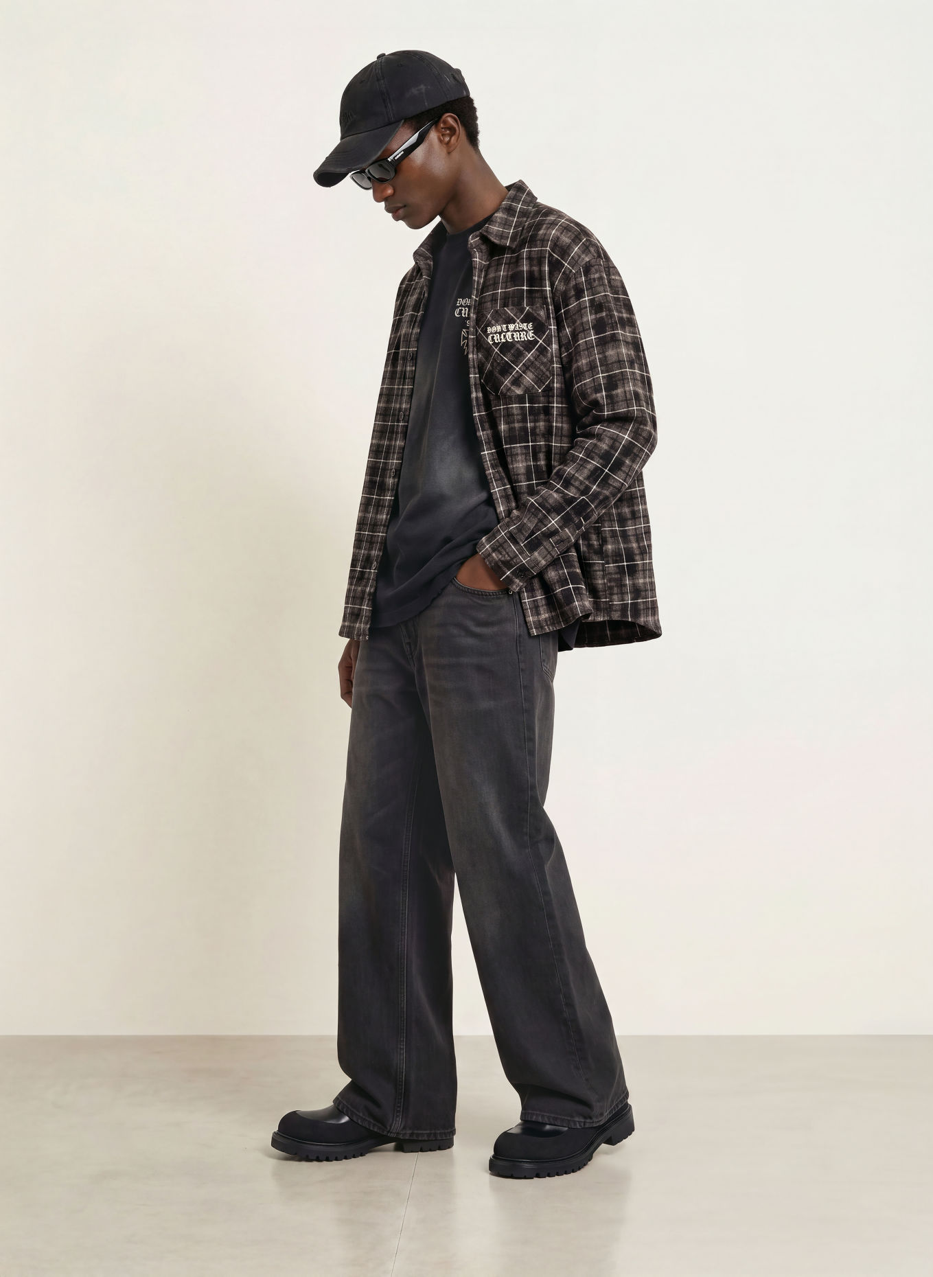 don't waste culture Flanellhemd LEVI Comfort Fit: TAUPE / WEISS / SCHWARZ