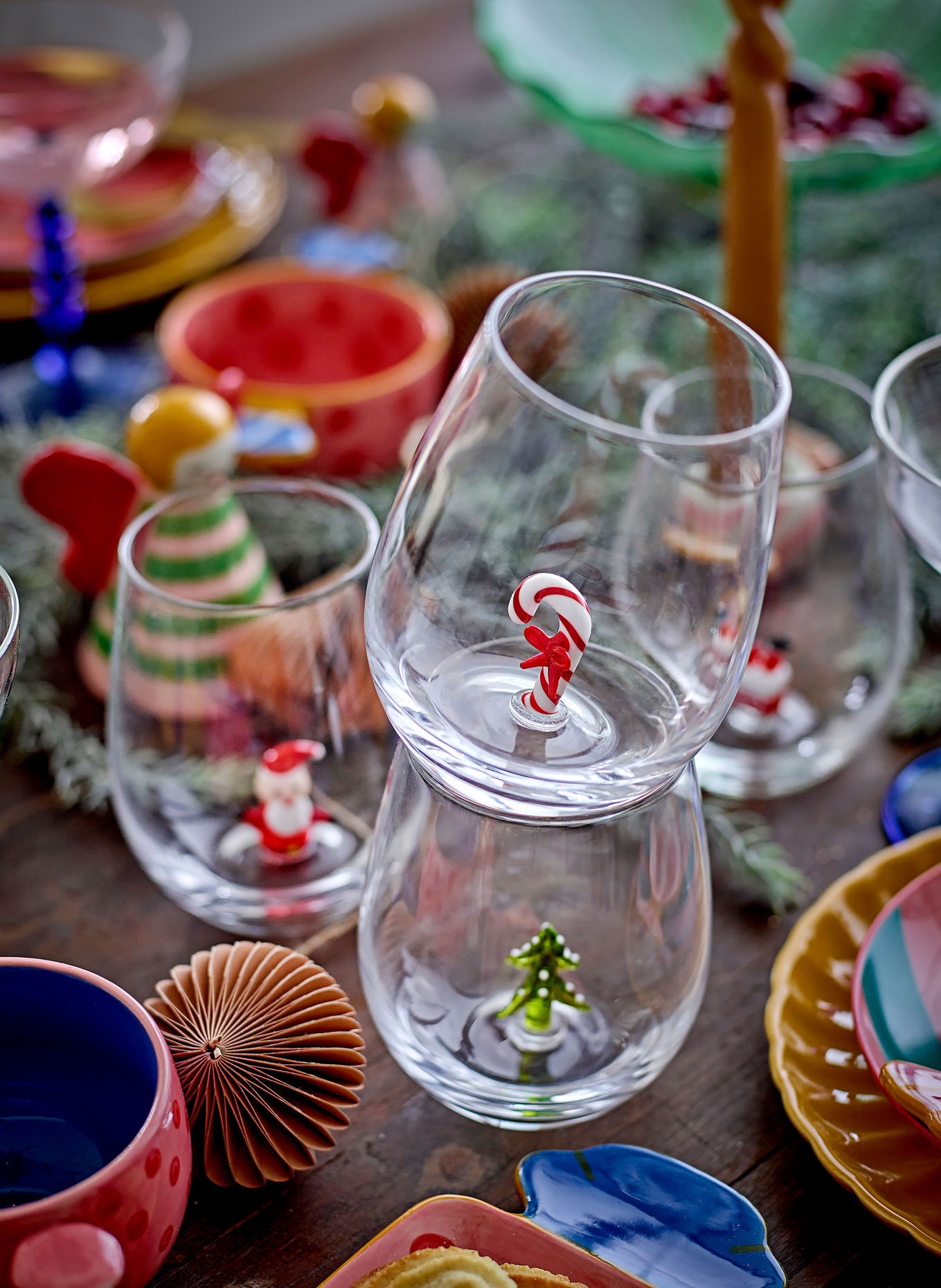 Bloomingville Set of 4 MISA drinking glasses: WHITE / RED / GREEN