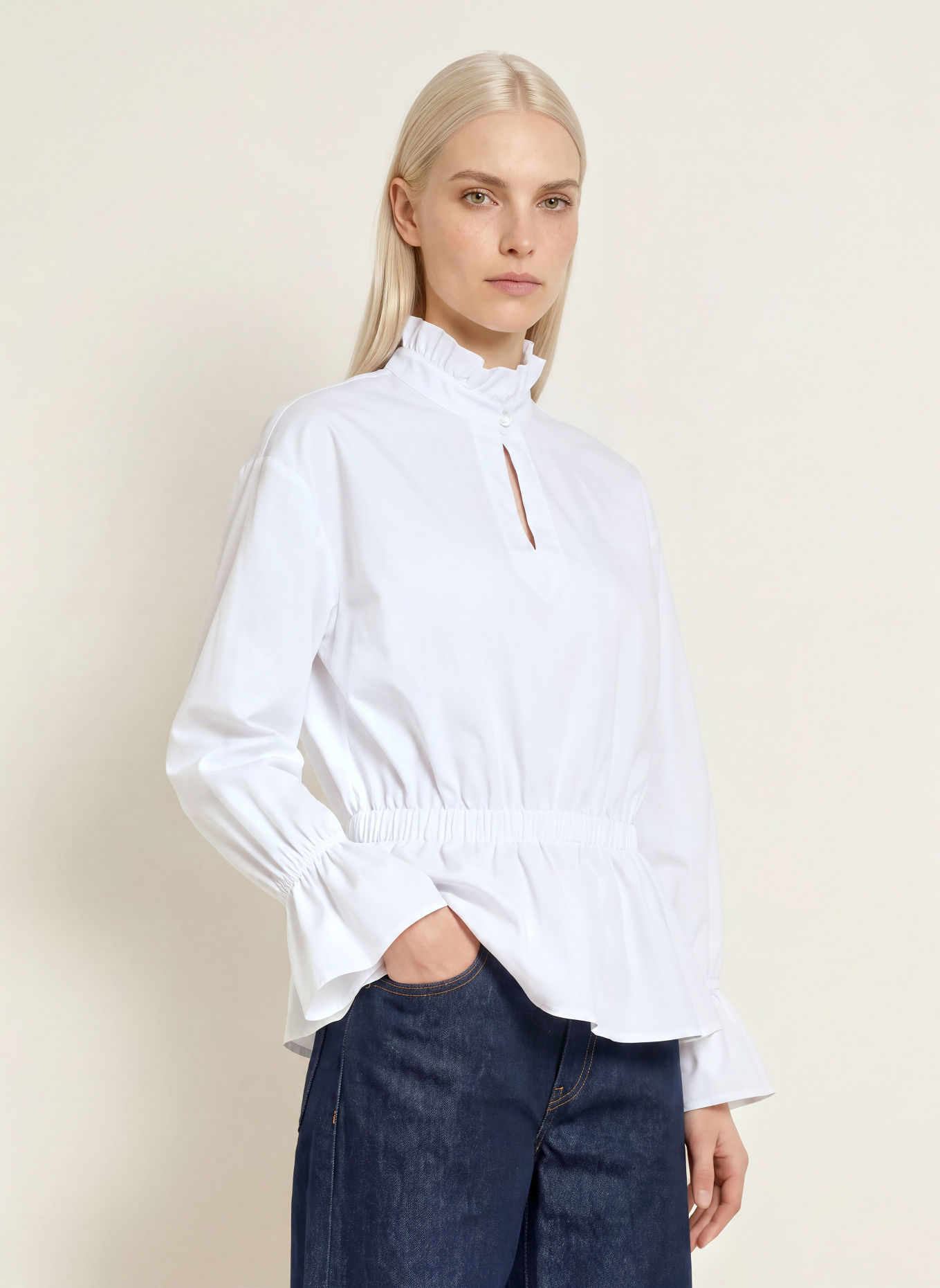 TONNO & PANNA Ruffled Shirt Blouse: WHITE