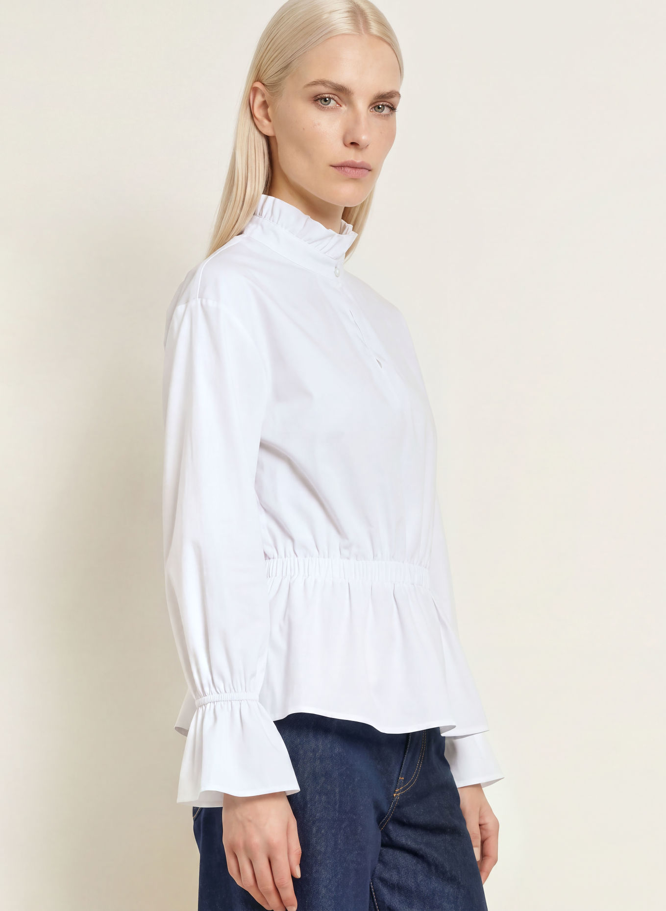 TONNO & PANNA Ruffled Shirt Blouse: WHITE