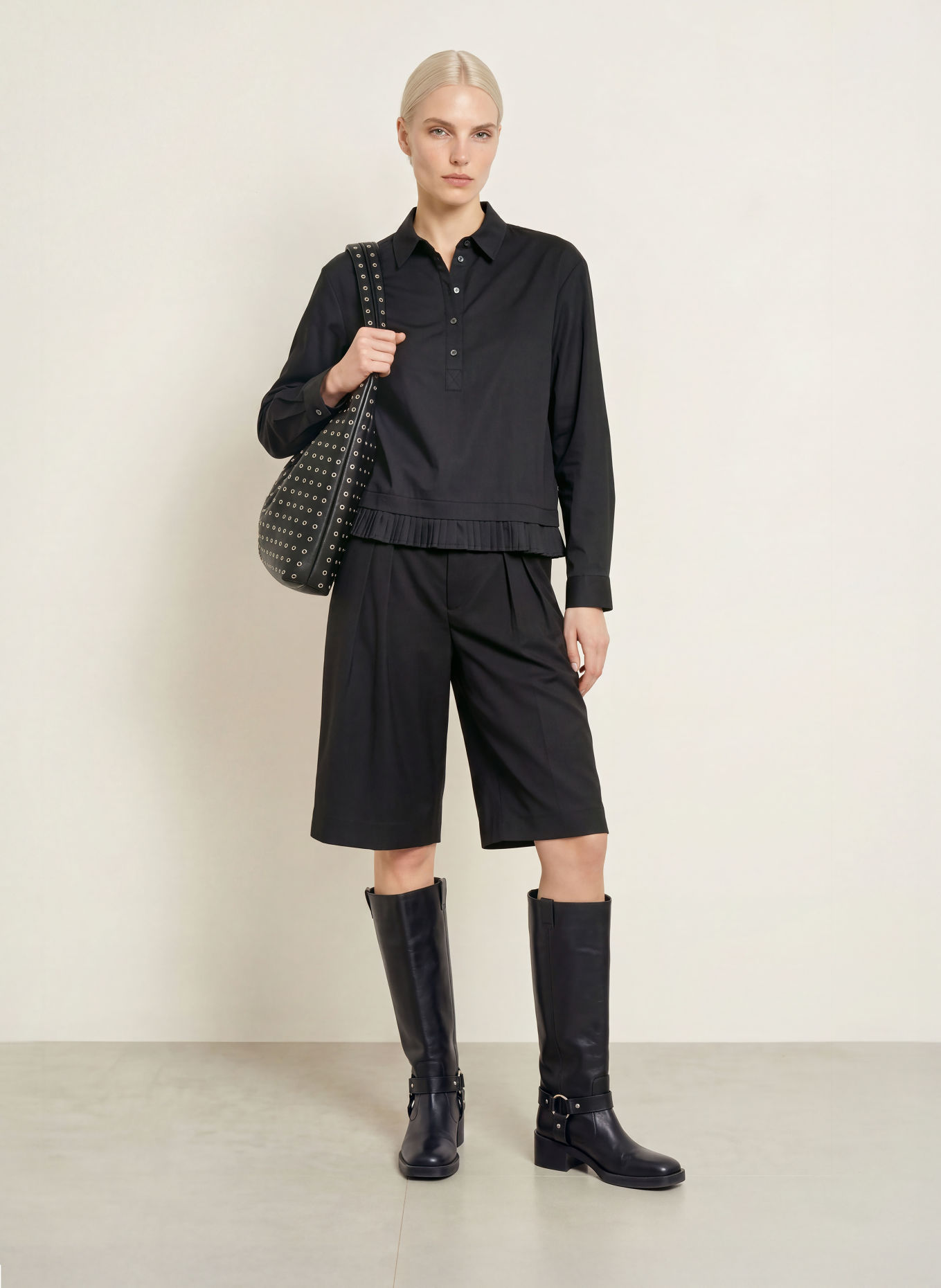 TONNO & PANNA Hemdbluse mit Plissees: SCHWARZ
