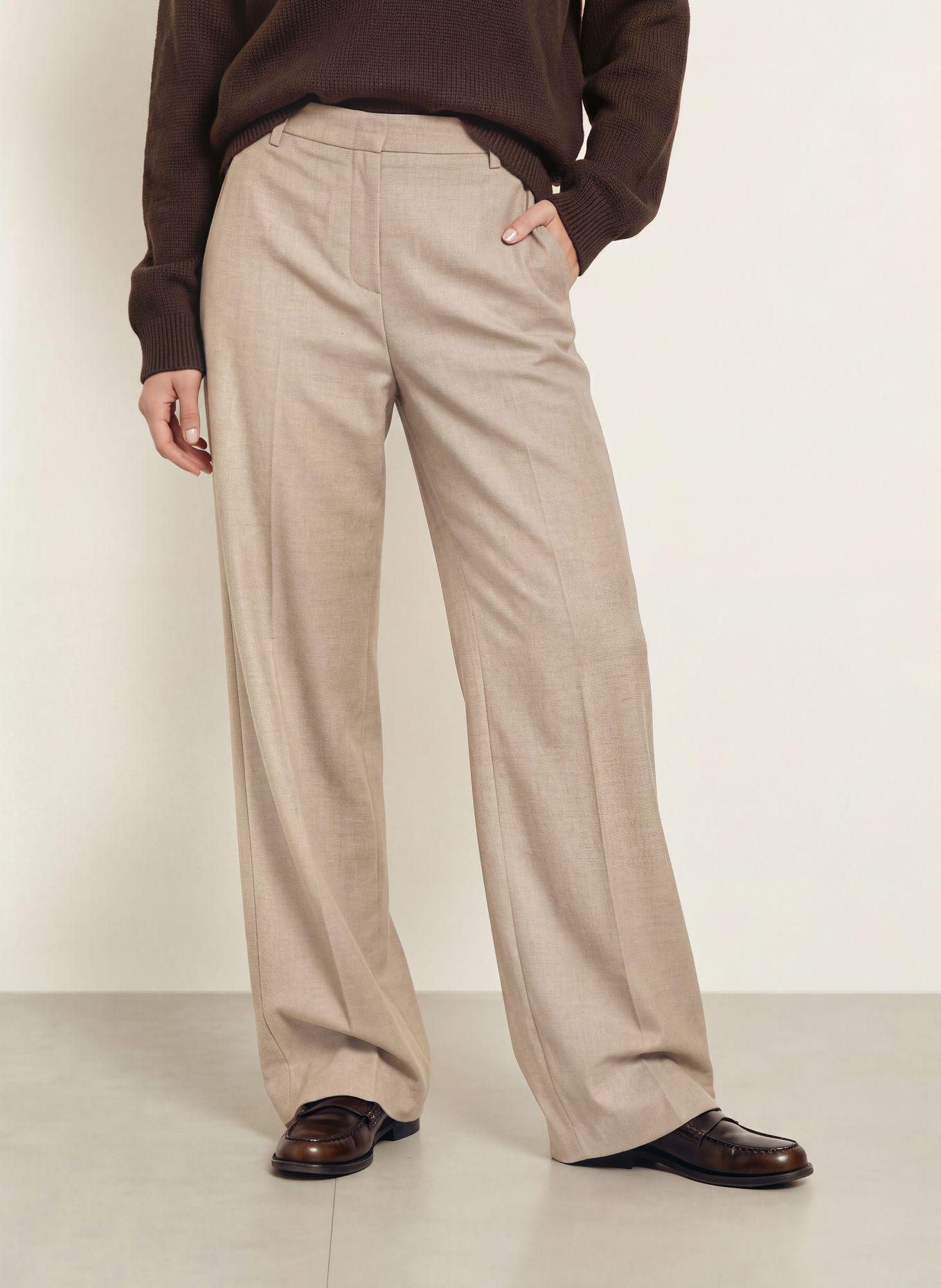 RAFFAELLO ROSSI FRAYA Flannel Wide-leg trousers: BEIGE