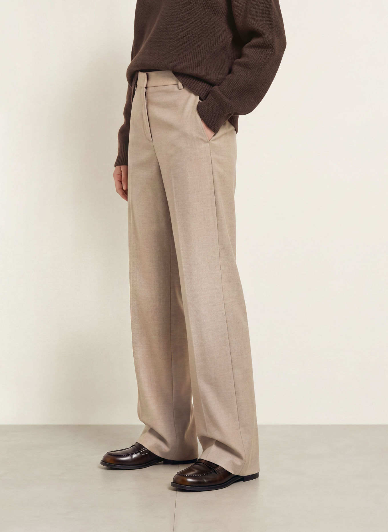 RAFFAELLO ROSSI FRAYA Flannel Wide-leg trousers: BEIGE