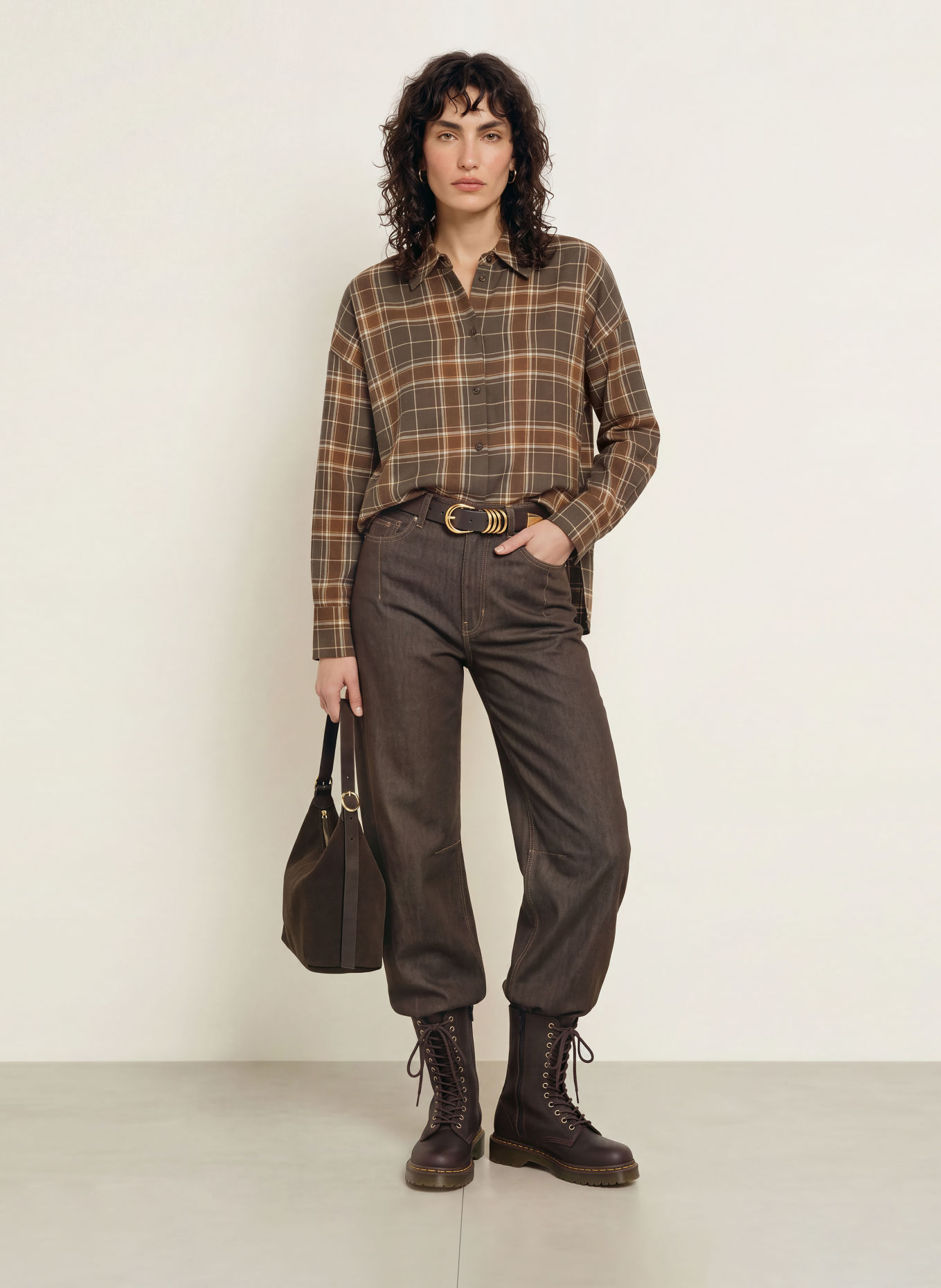 DRYKORN Skjortebluse CLOELIA: BRUN / LYSEBRUN / KHAKI