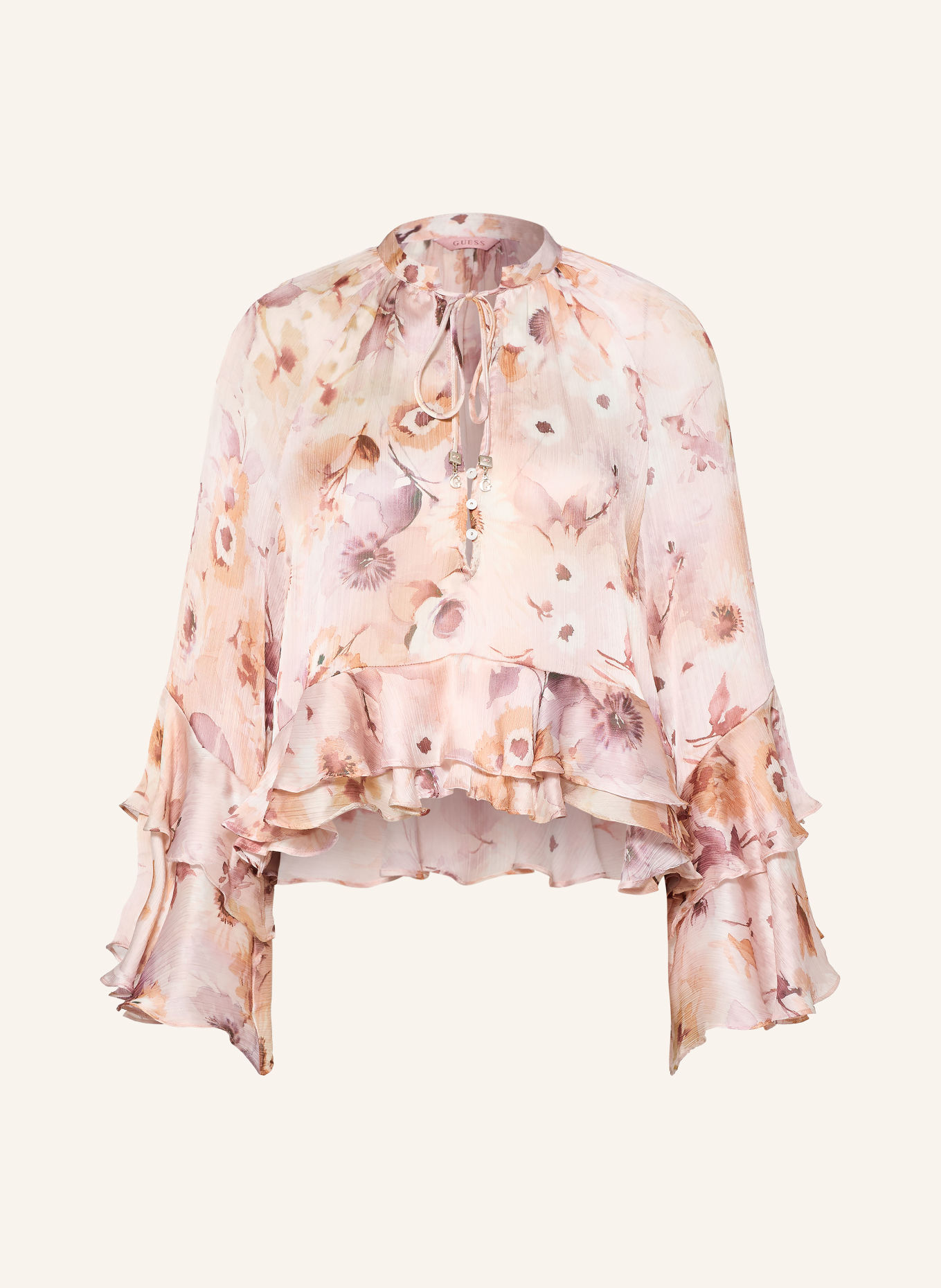 GUESS Chemisier NICOLE à volants: ROSÉ / MARRON / LILAS