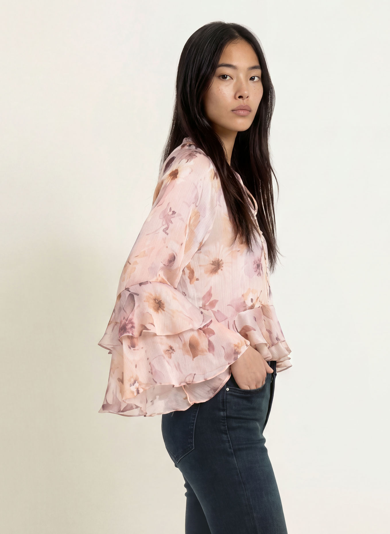 GUESS Chemisier NICOLE à volants: ROSÉ / MARRON / LILAS