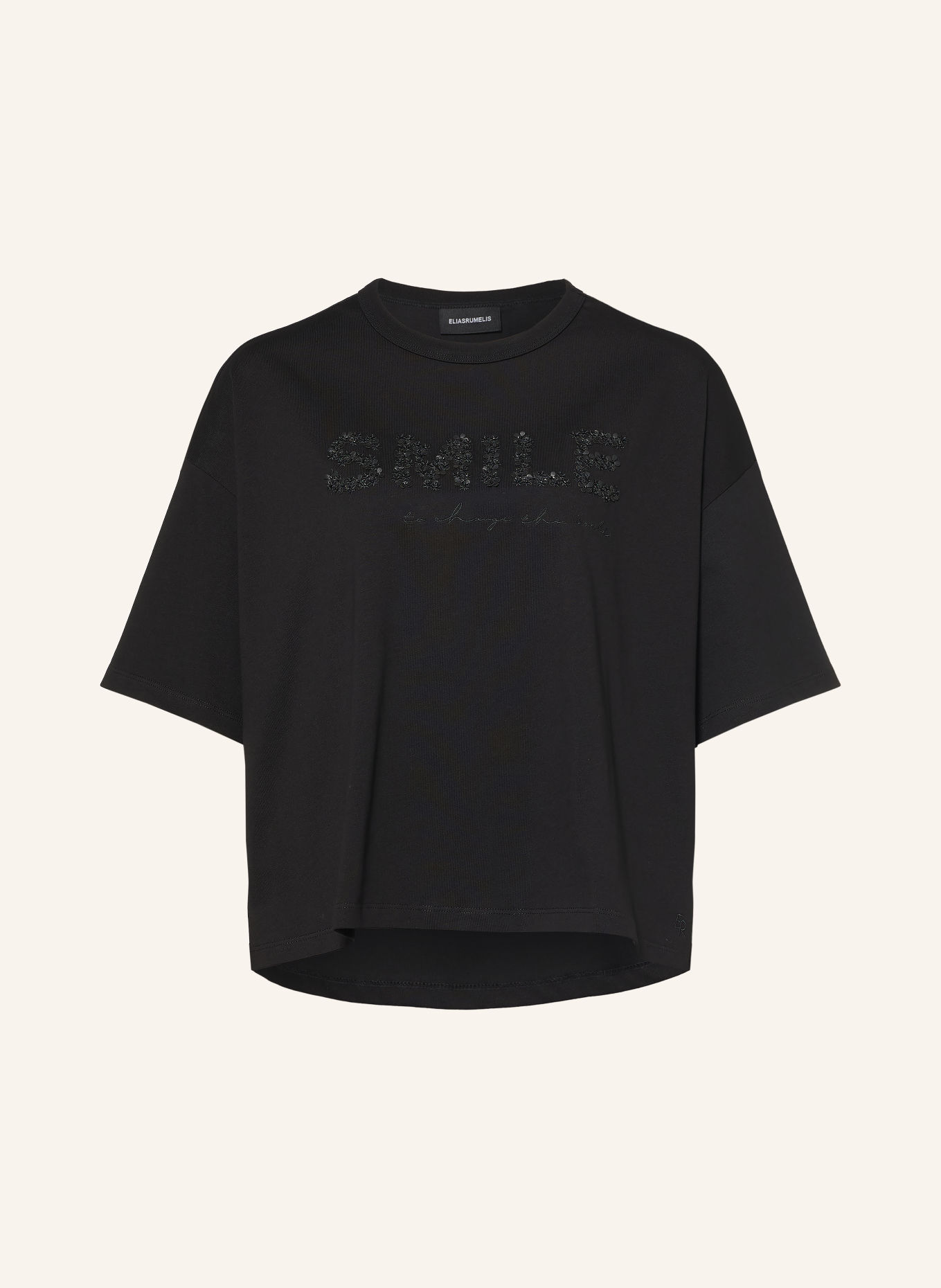 ELIAS RUMELIS T-shirt LORELY med smyckespärlor: SVART