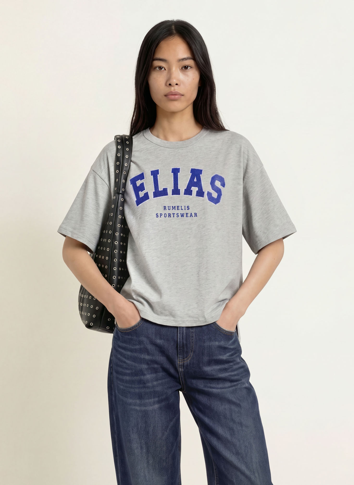 ELIAS RUMELIS T-shirt LORELY: LJUSGRÅ / BLÅ