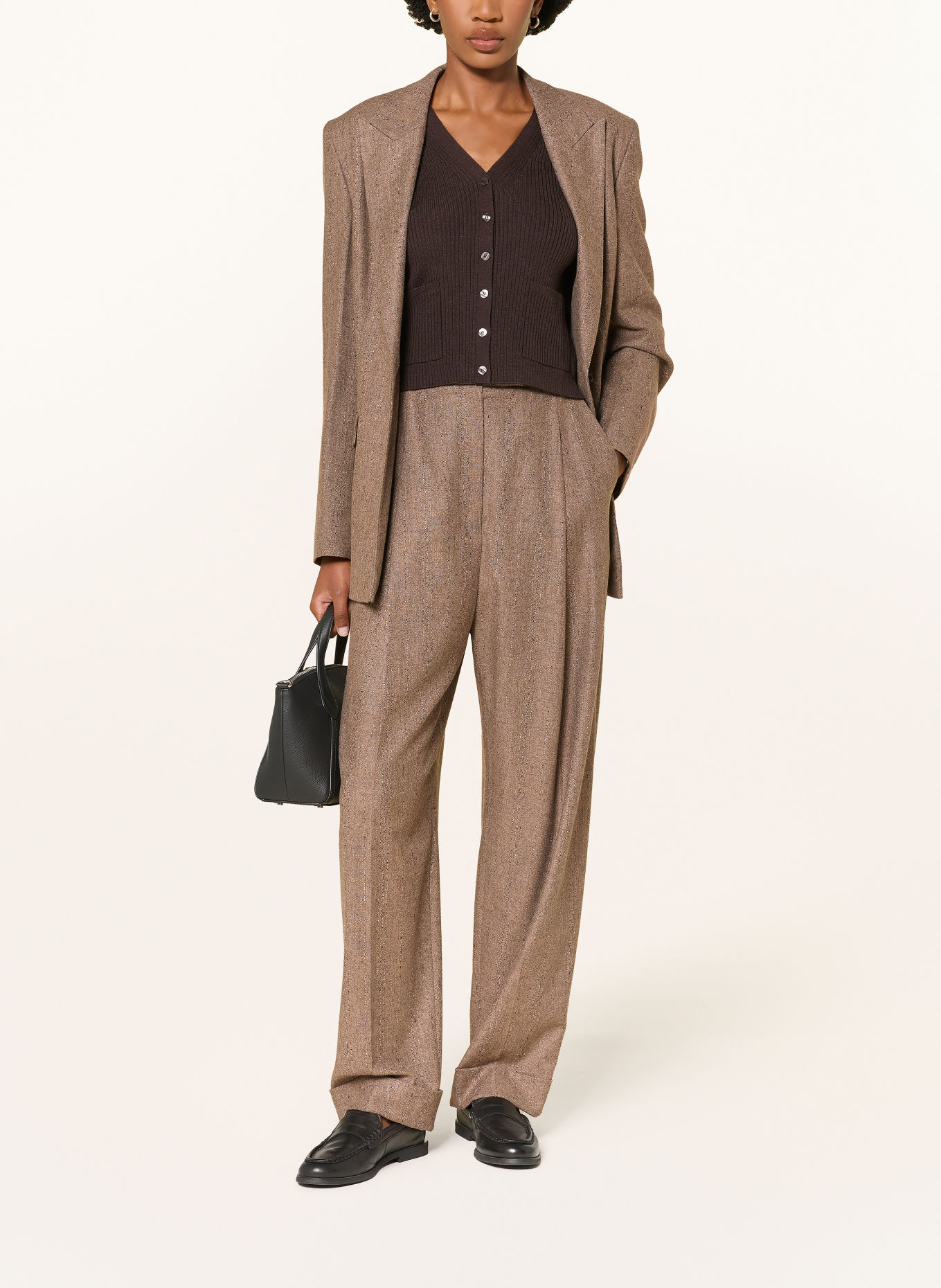 BOSS Broek TORNARA: BEIGE / MARRON FONCÉ / ECRU