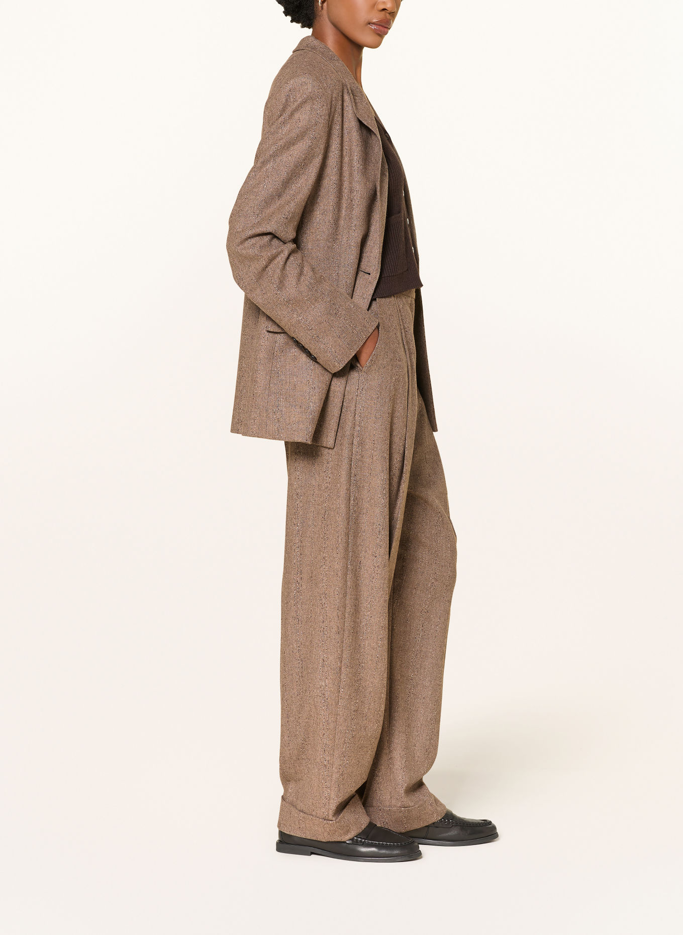 BOSS Broek TORNARA: BEIGE / MARRON FONCÉ / ECRU