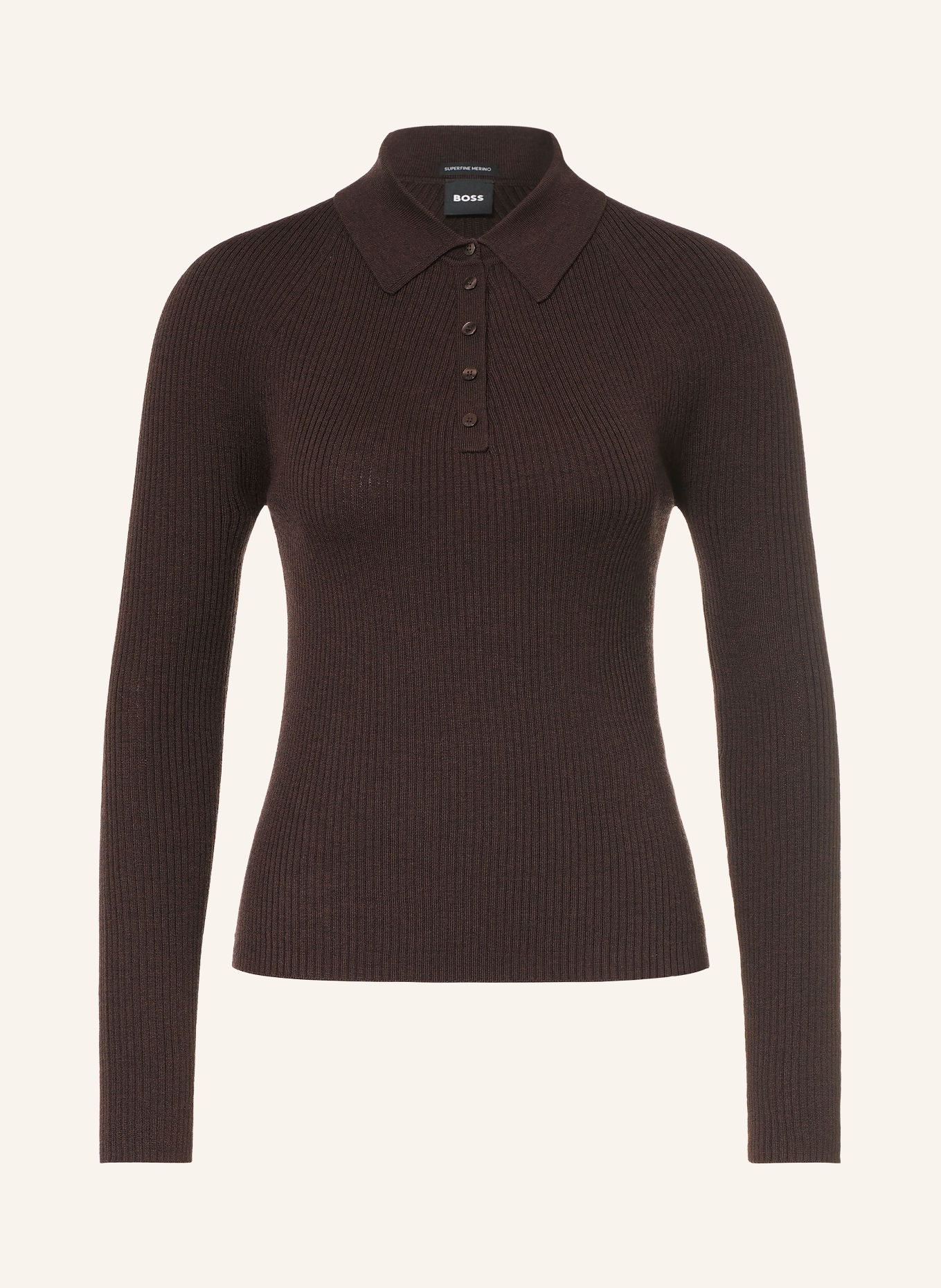 BOSS Gebreid poloshirt FAELINA: MARRON FONCÉ