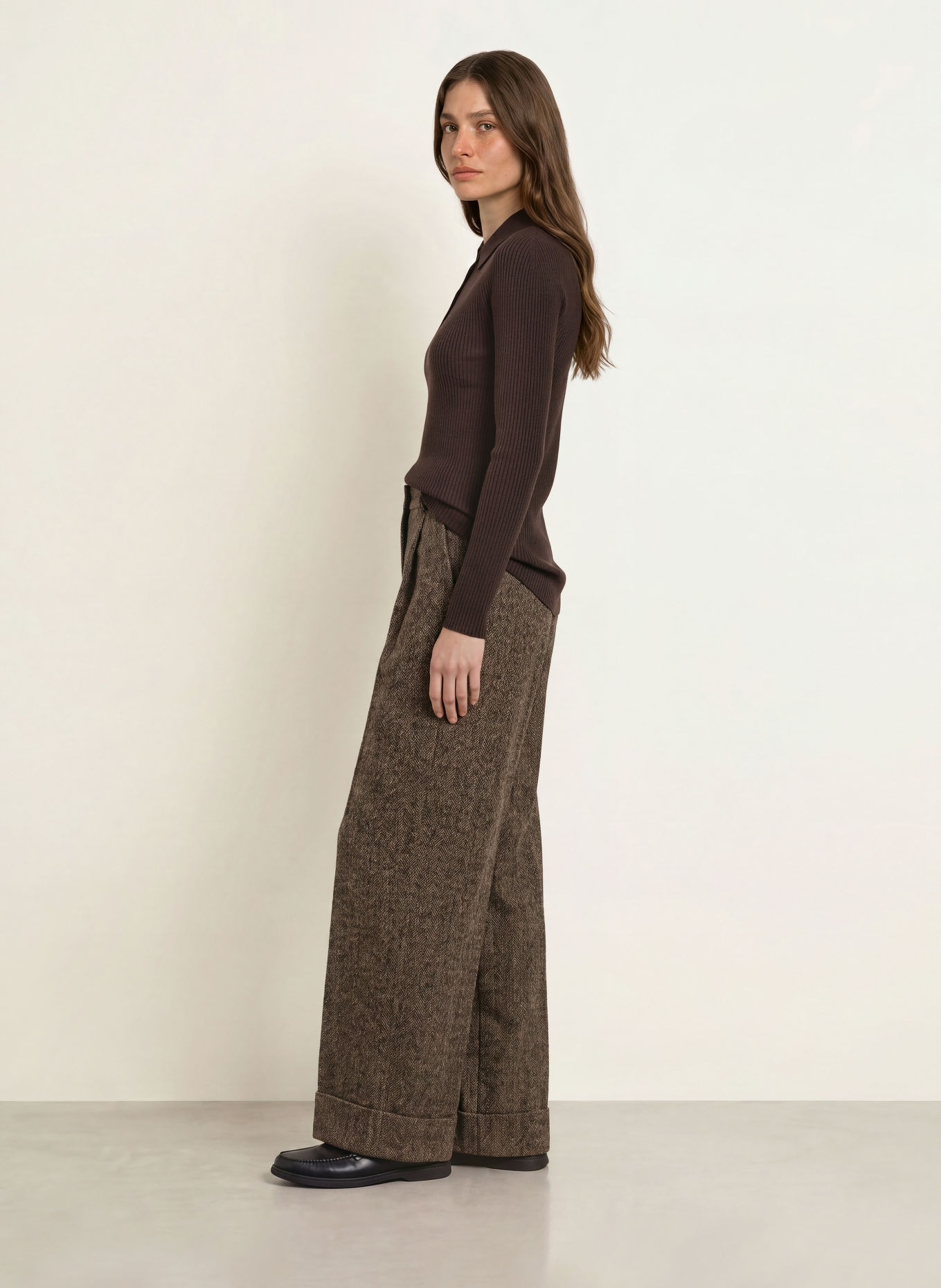 BOSS Gebreid poloshirt FAELINA: MARRON FONCÉ