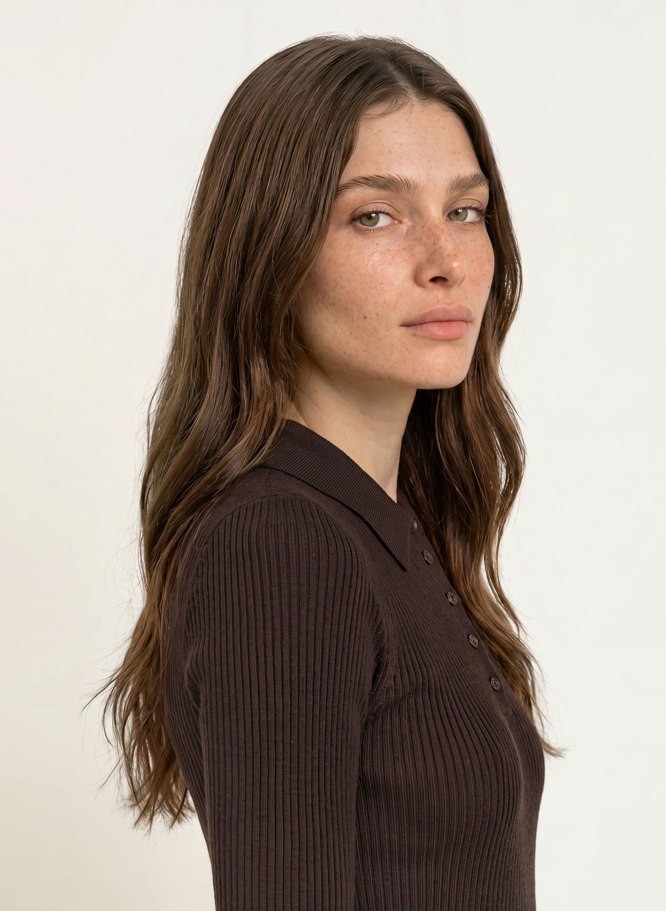 BOSS Gebreid poloshirt FAELINA: MARRON FONCÉ