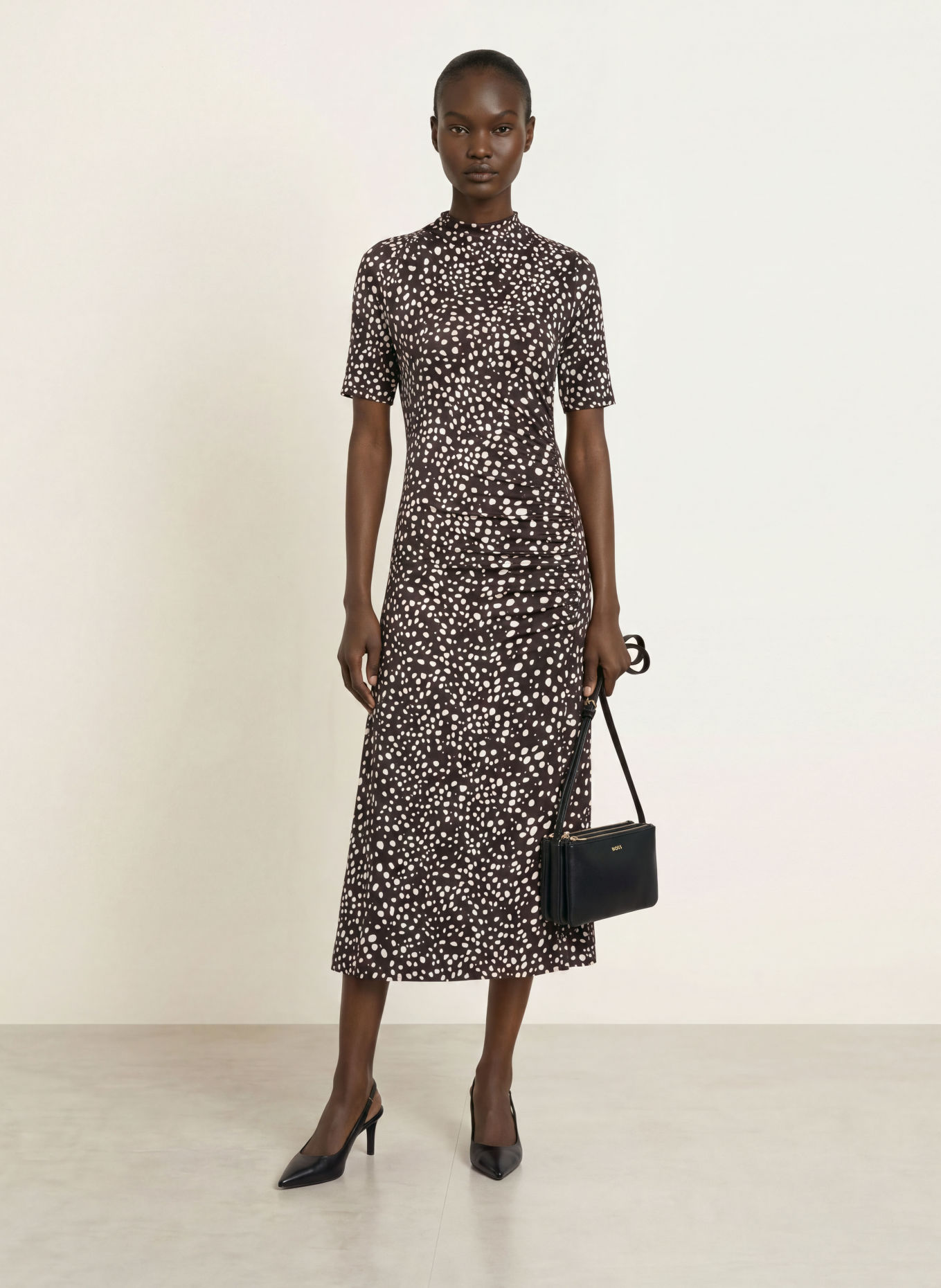 BOSS Jerseykleid ENDRE: DUNKELBRAUN / ECRU