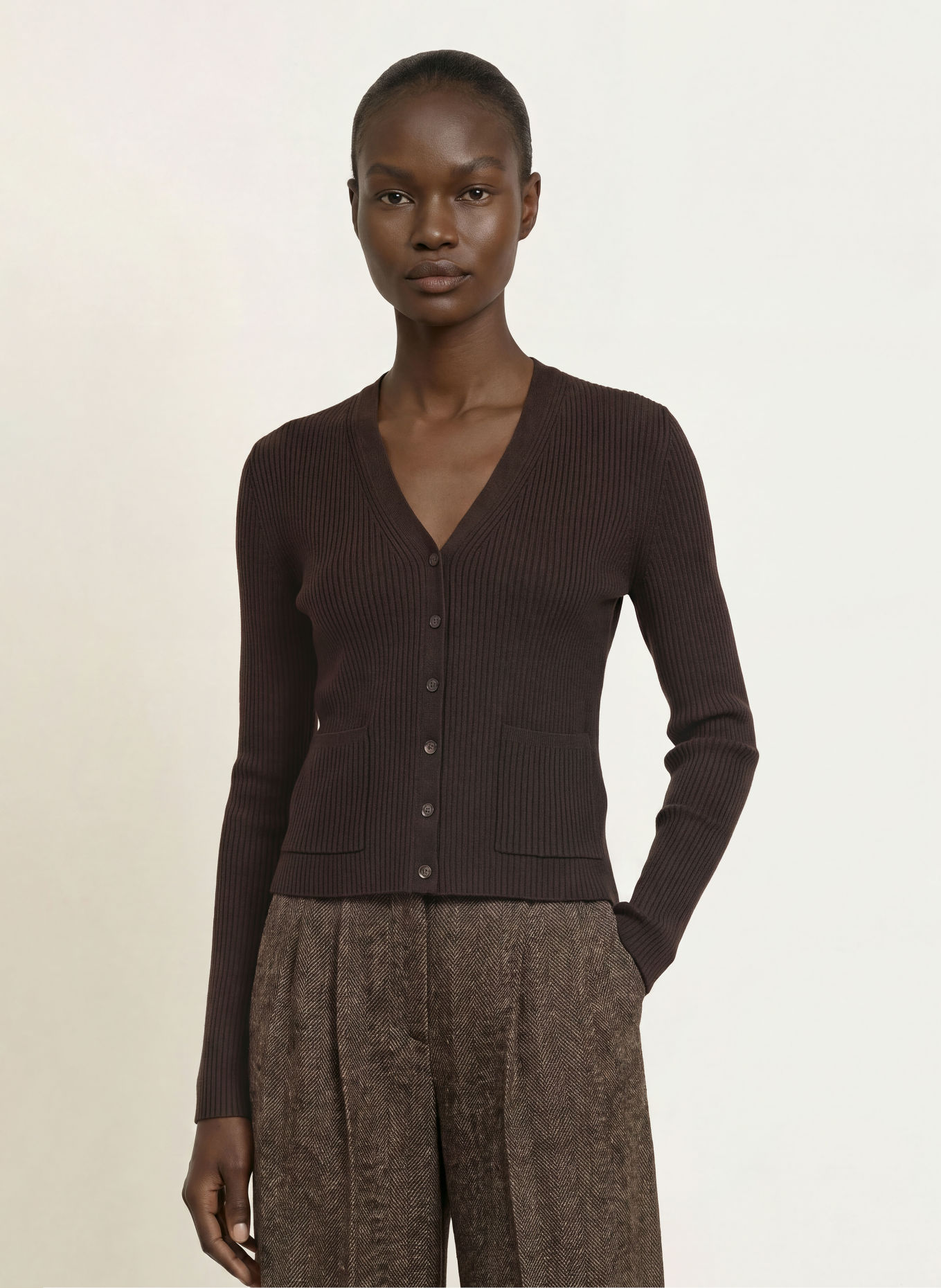 BOSS Strickjacke FERYN: DUNKELBRAUN