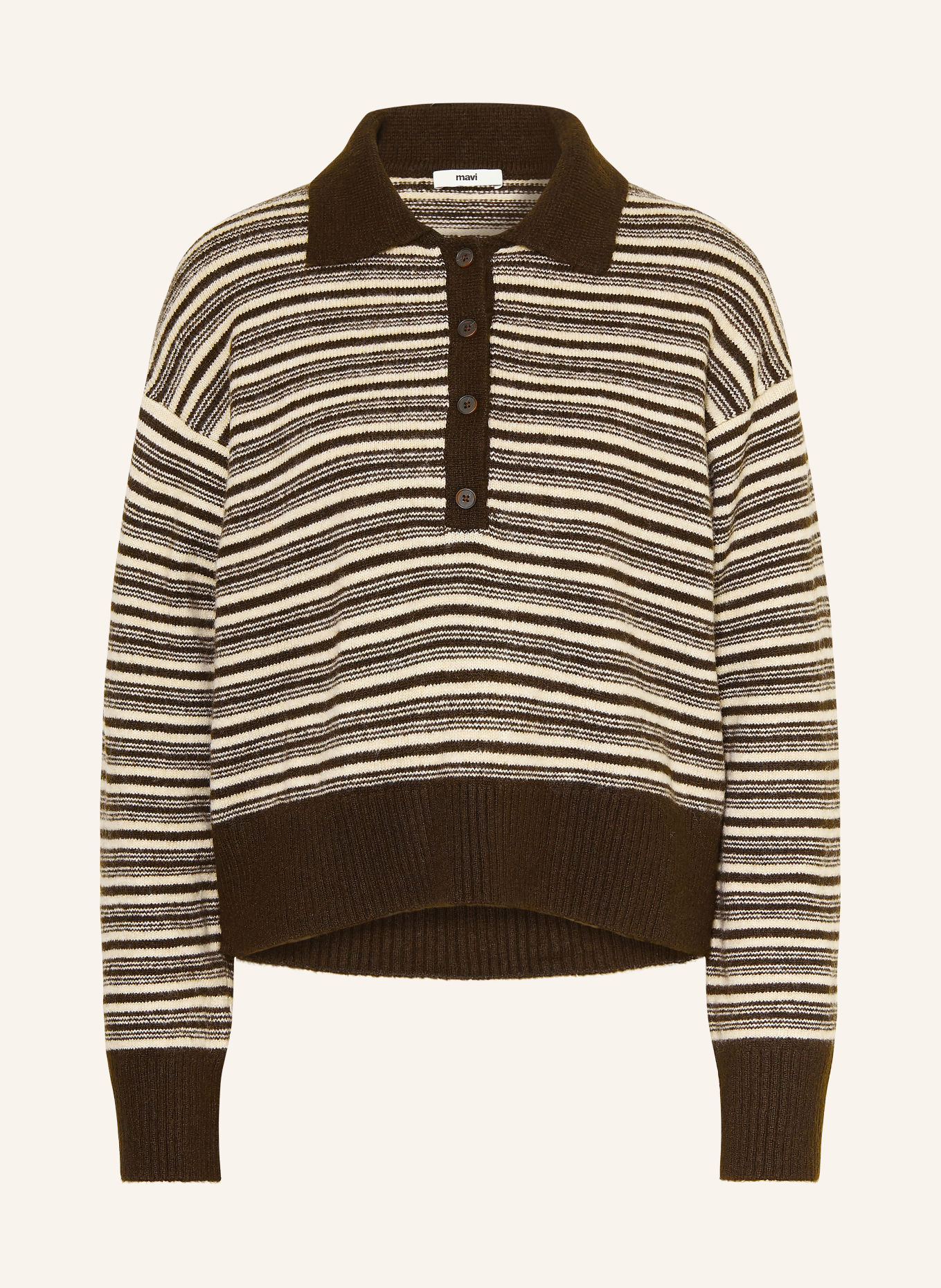mavi Strick-Poloshirt: DUNKELBRAUN / ECRU