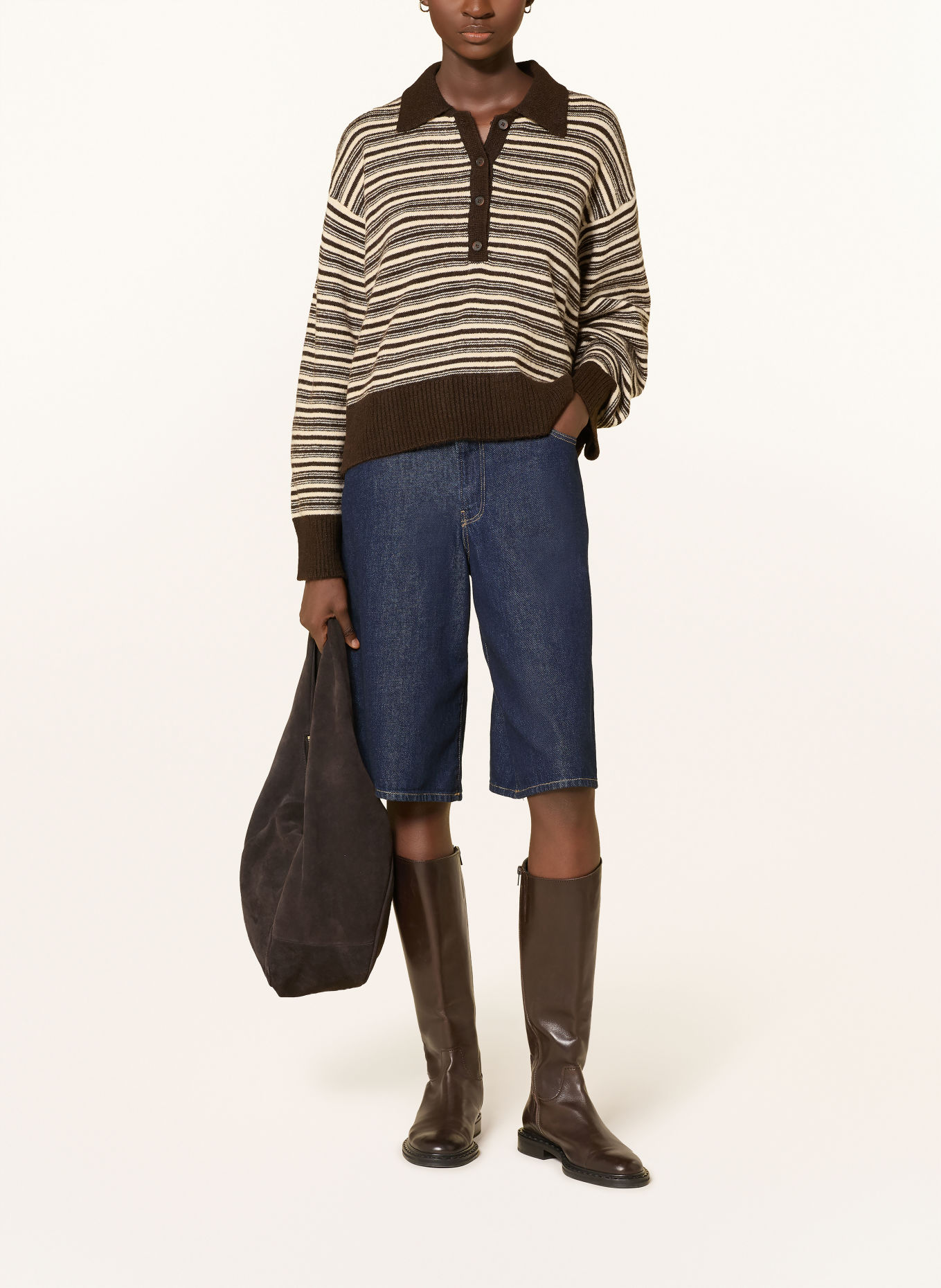 mavi Strick-Poloshirt: DUNKELBRAUN / ECRU