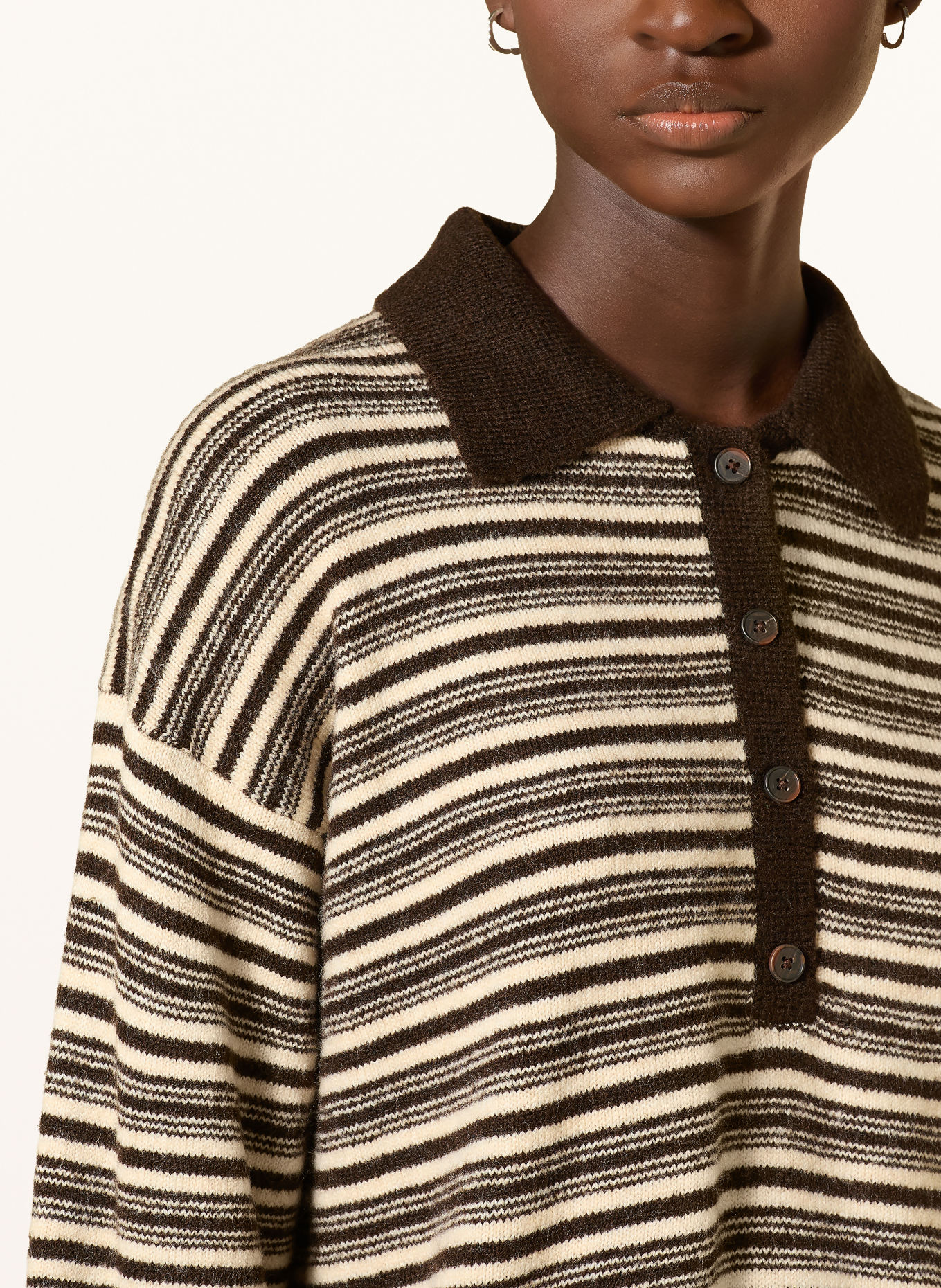 mavi Strick-Poloshirt: DUNKELBRAUN / ECRU