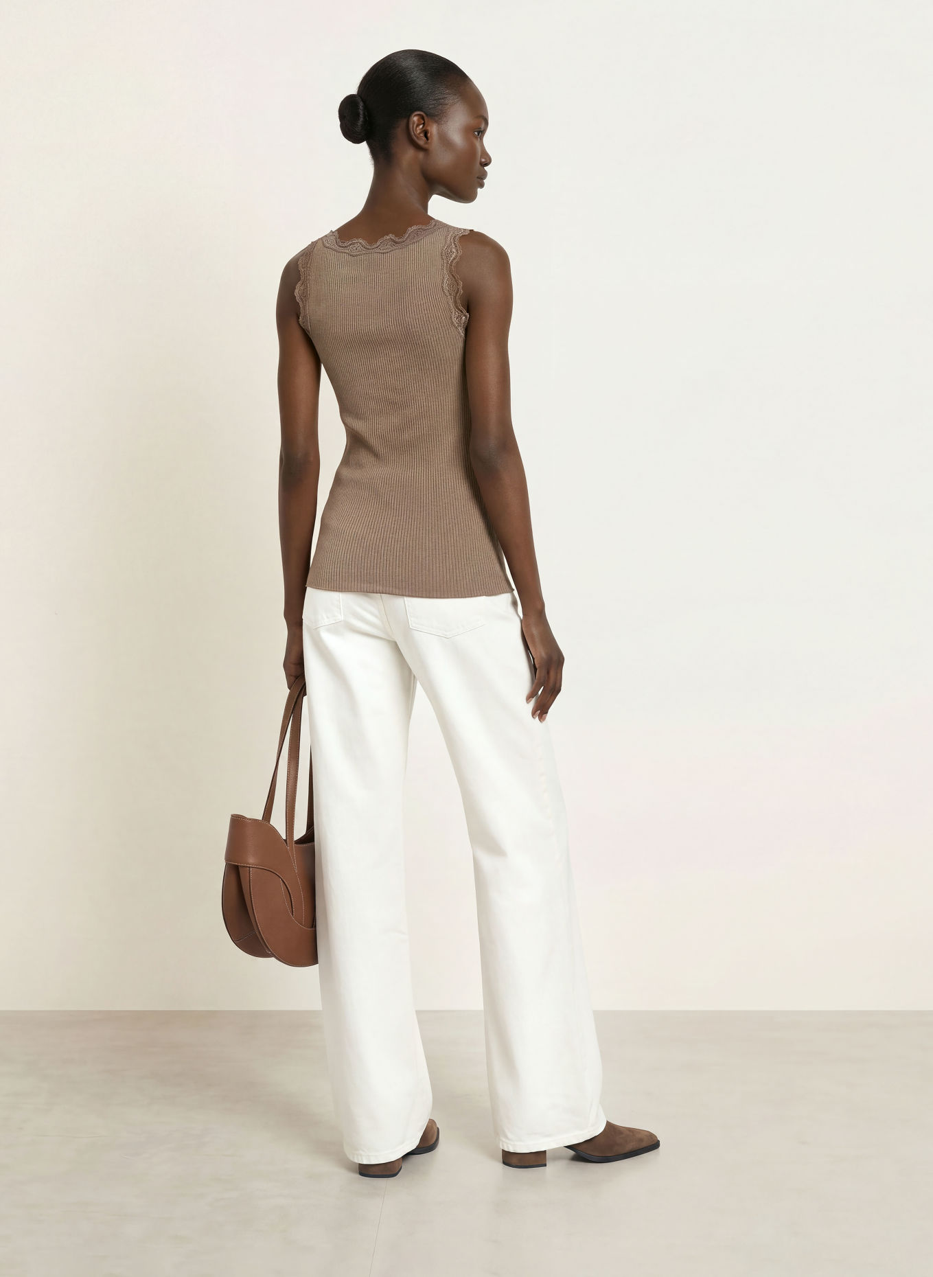 rosemunde BABETTE Top with Silk and Lace: BROWN